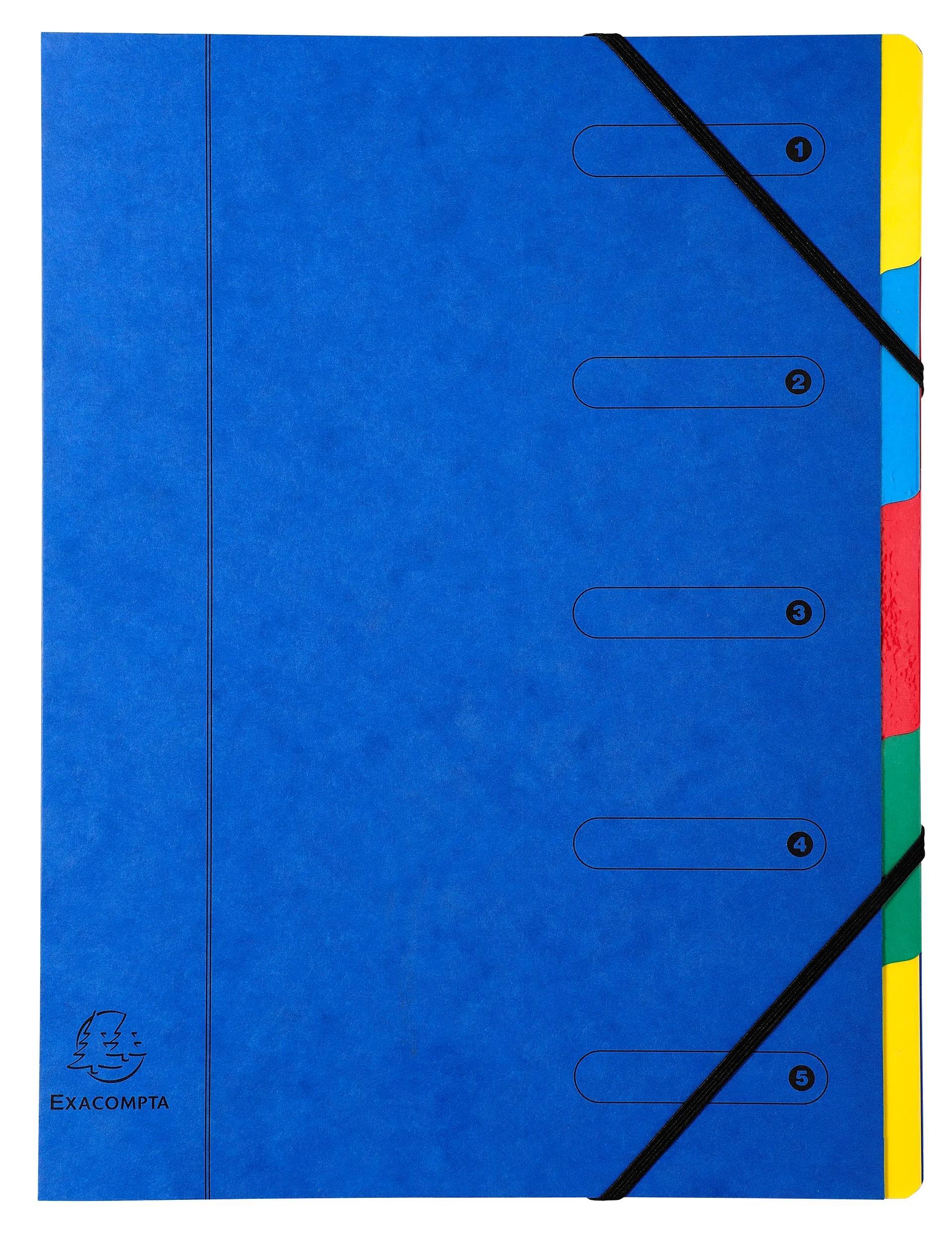 Exacompta - Réf. 5205E - Carton de 8 trieurs HARMONIKA - avec élastiques et fenêtres imprimées - couverture en carte lustrée - dos extensible - 5 compartiments - pour A4 - dim 24,5 x 32 cm - assorties