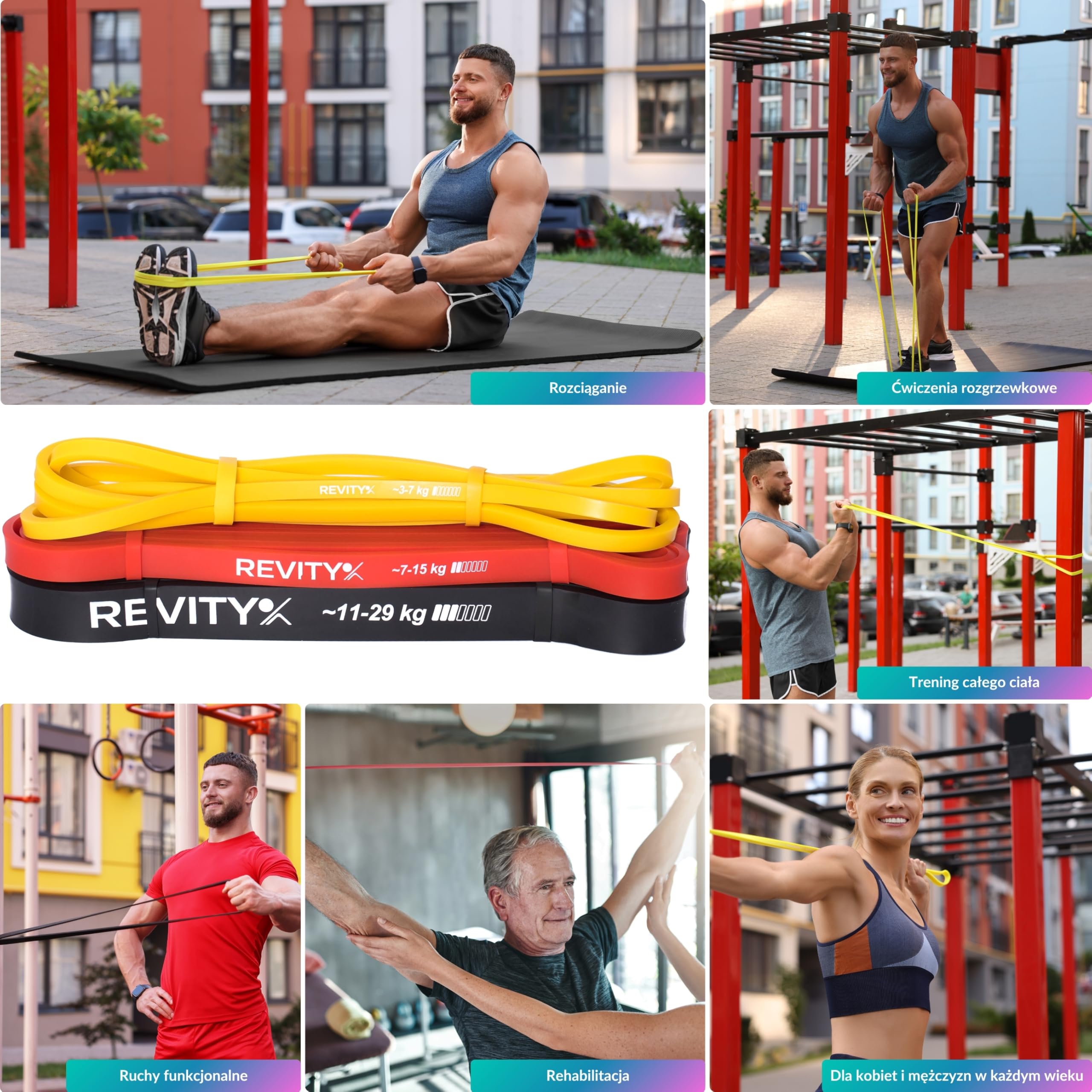 Gumy Oporowe - Zestaw 3 Gum do Ćwiczeń, Power Bands 3-29 kg | z Naturalnego Lateksu Wyjątkowo Trwałe, z Planem Treningowym PDF na 30 Dni, Instrukcją Ćwiczeń i Woreczkiem do Przechowywania