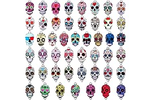 MTLEE 100 Pcs Mini Skull Charm Pendants Colorful Enamel Sugar Skull Beads...