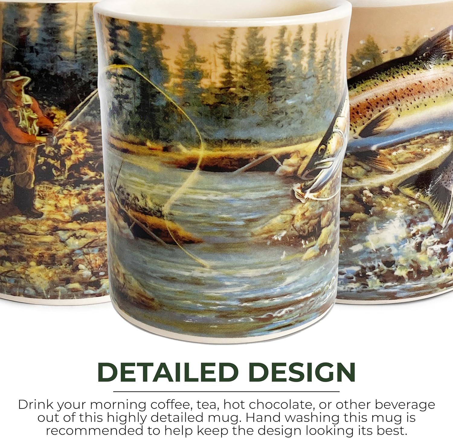 Rivers Edge Products 3D Ceramic Coffee Mug with Handle, 15 Ounces, Espresso Cups and Coffee Cups Ceramic, Perfect for Coffee, Expresso, Latte, or Tea