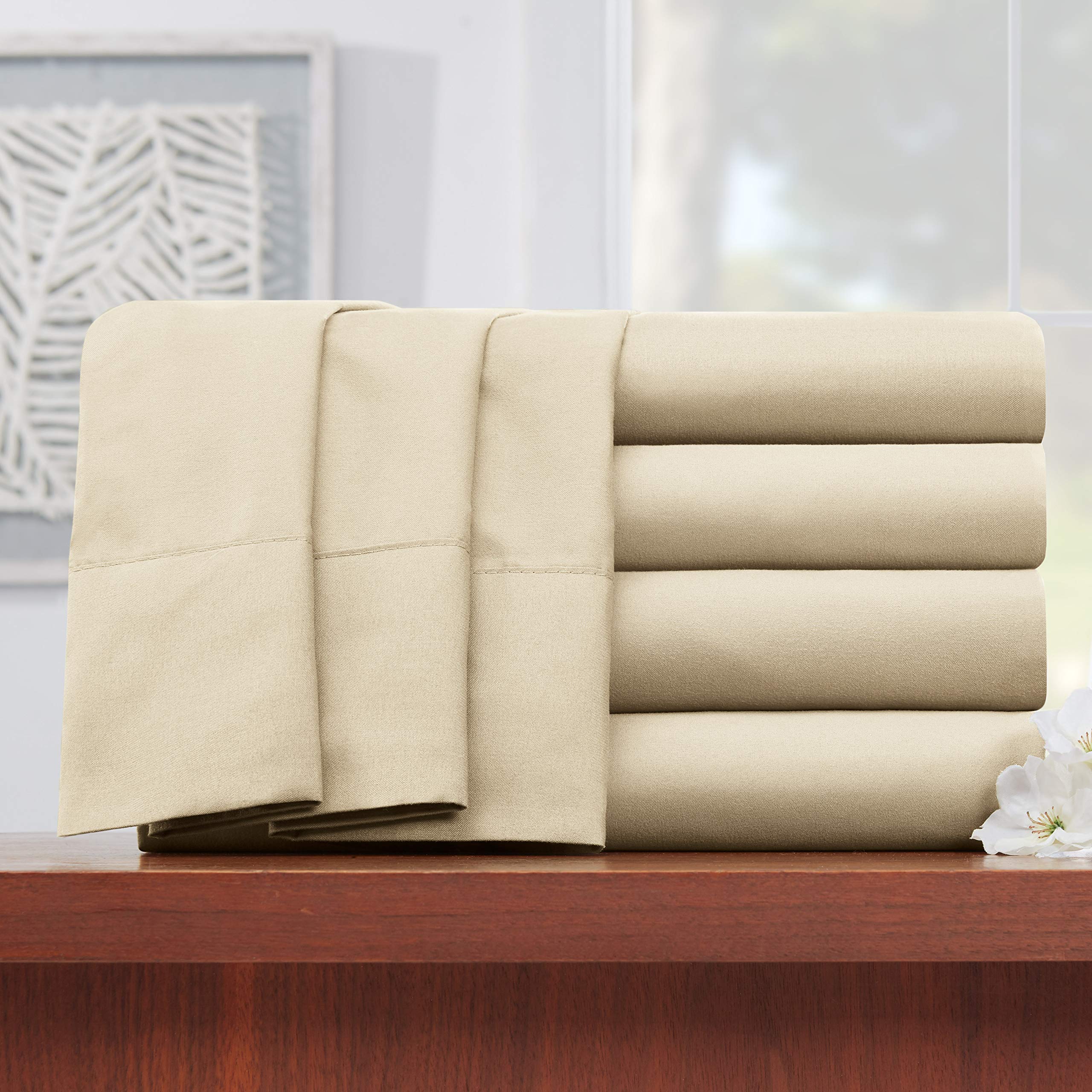 Premium Flat Sheets – 4-Pack “110 GSM” Top Bed Sheets Double Brushed Microfiber Thick and Comfortable Flat Sheets Set, Luxurious & Soft Hotel, Twin, Cream Beige