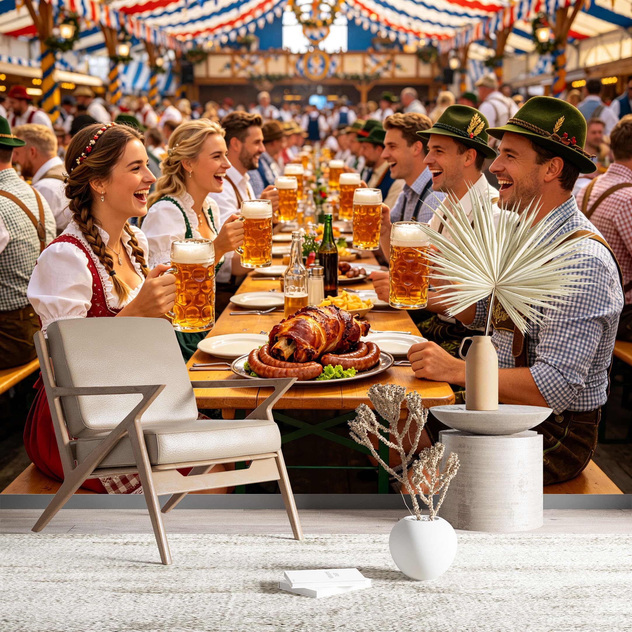 Custom Size Wall Murals Oktoberfest Beer Celebration Self-Adhesive Wall Fabric (NO PVC) Removable Wallpaper for Bar Restaurant