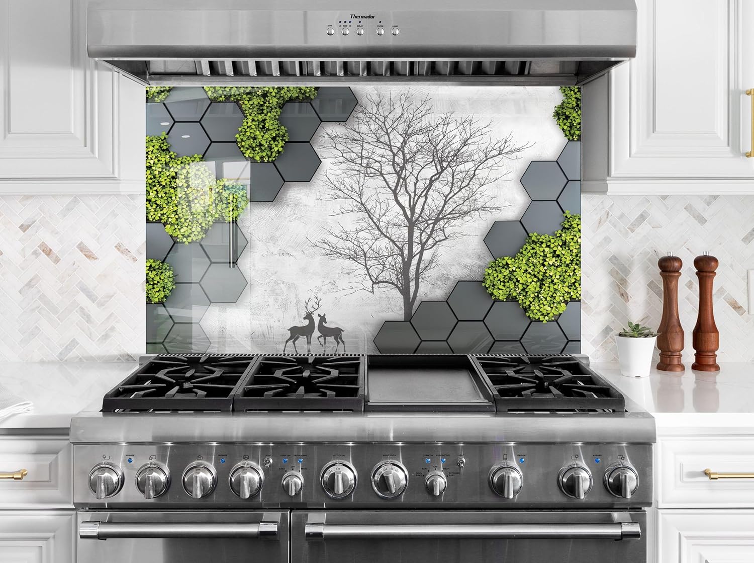 30Wx20H''Tempered Glass Green Hexagon Backsplash