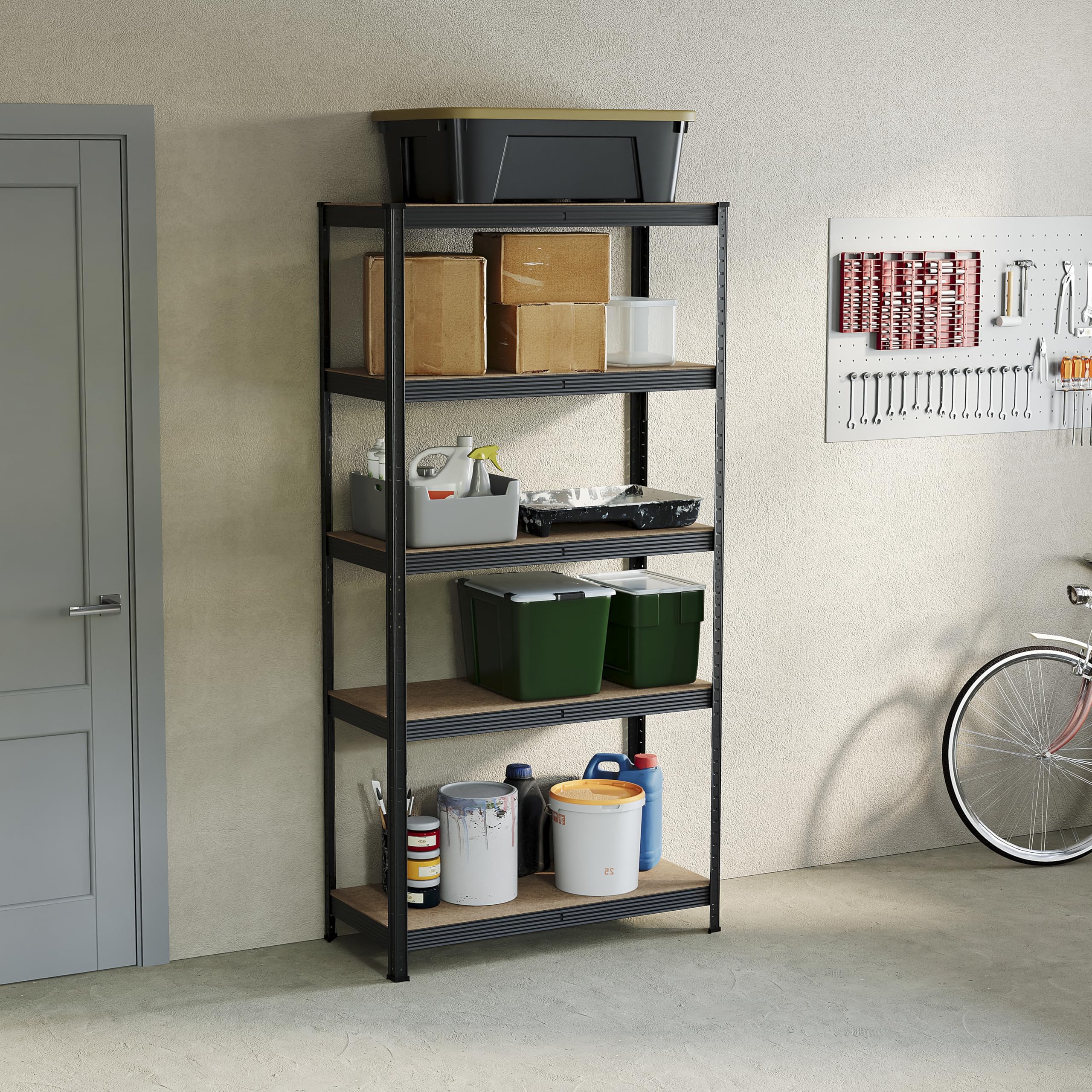 5 Tier Black Heavy Duty Adjustable Steel Garage Shelving Unit (H) 1800mm (W) 900mm - 875kg Weight Capacity