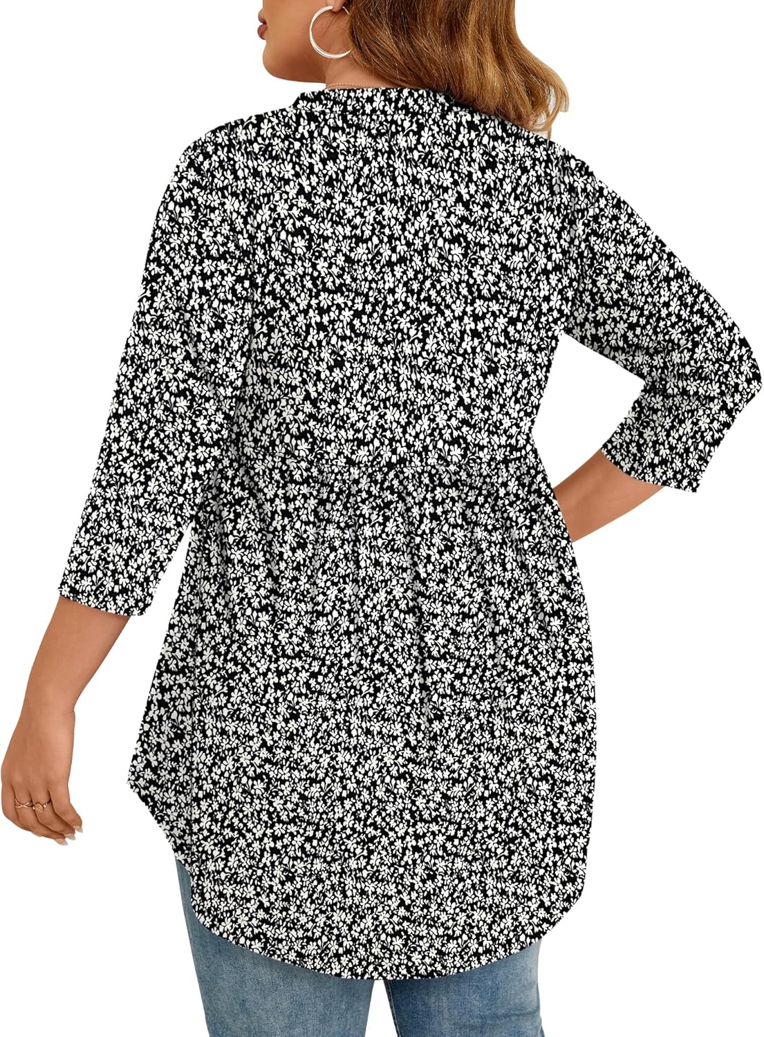 PLOKNRD Women's Plus Size Tops 3/4 Sleeve Henley V Neck Button Up Flowy T Shirts Tunic Loose Blouses - Image 4