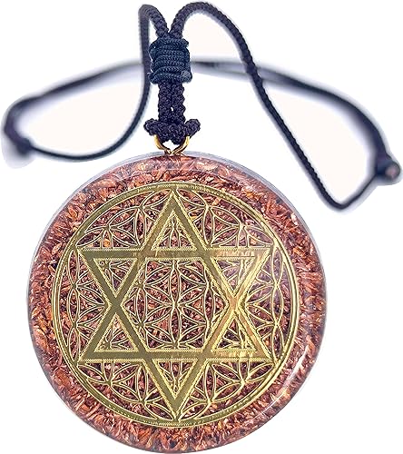 Sacred Geometry Orgone Reversible Pendant Necklace LARGE 2.25 inch 10.7cm (Star of David & Flower of Life)