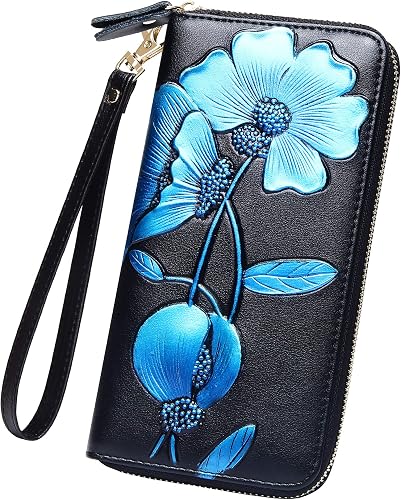 Badiya Wallet for Women Leather Credit Card Holder RFID Blocking Zip Around Phon