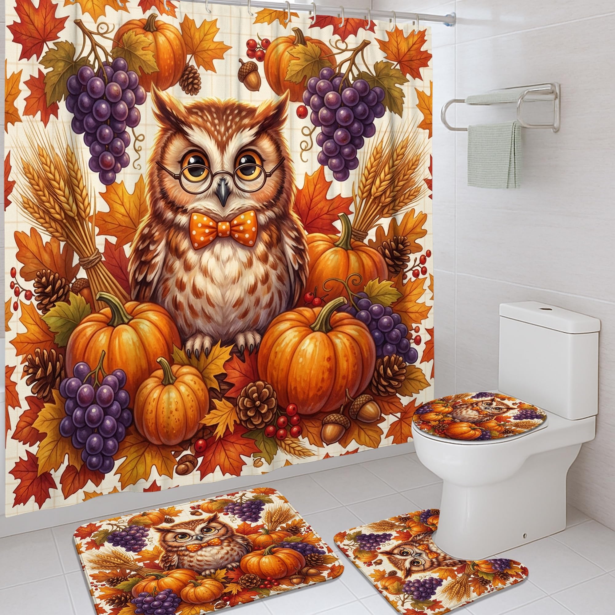 Ensemble de rideaux de douche en tissu automne orange 183 x 183 cm pour la maison