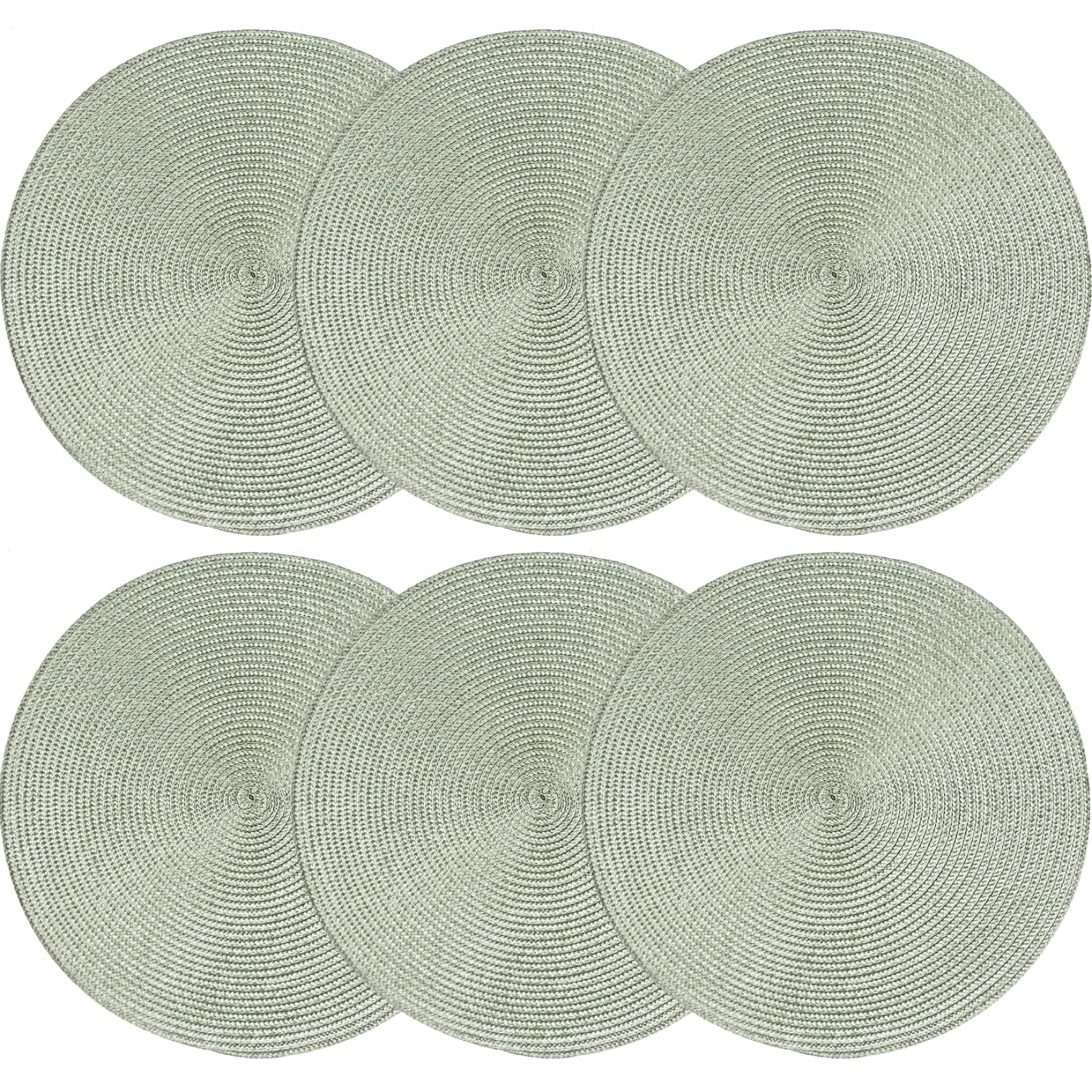 Sets de table ronds vert clair lot de 6 tapis lavables en PP 15 pouces pour salle à manger