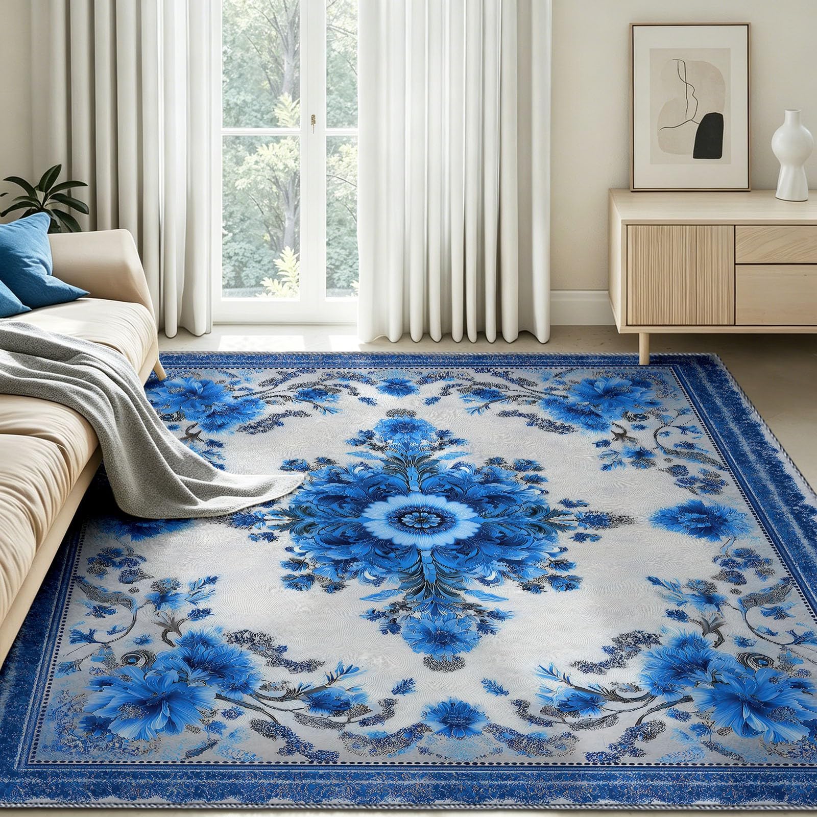 Générique Dywan do wejścia, kuchni 80 x 150 cm tradycyjny orientalny, można prać w pralce, antypoślizgowy krótki włos - kwiaty gałęzie do jadalni, sypialni