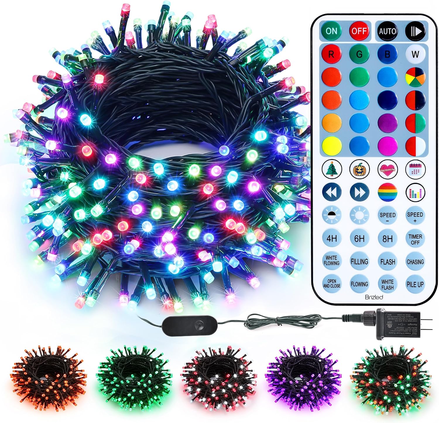 Brizled Color Changing Christmas Lights, 66ft 200 LED RGB String Lights ...