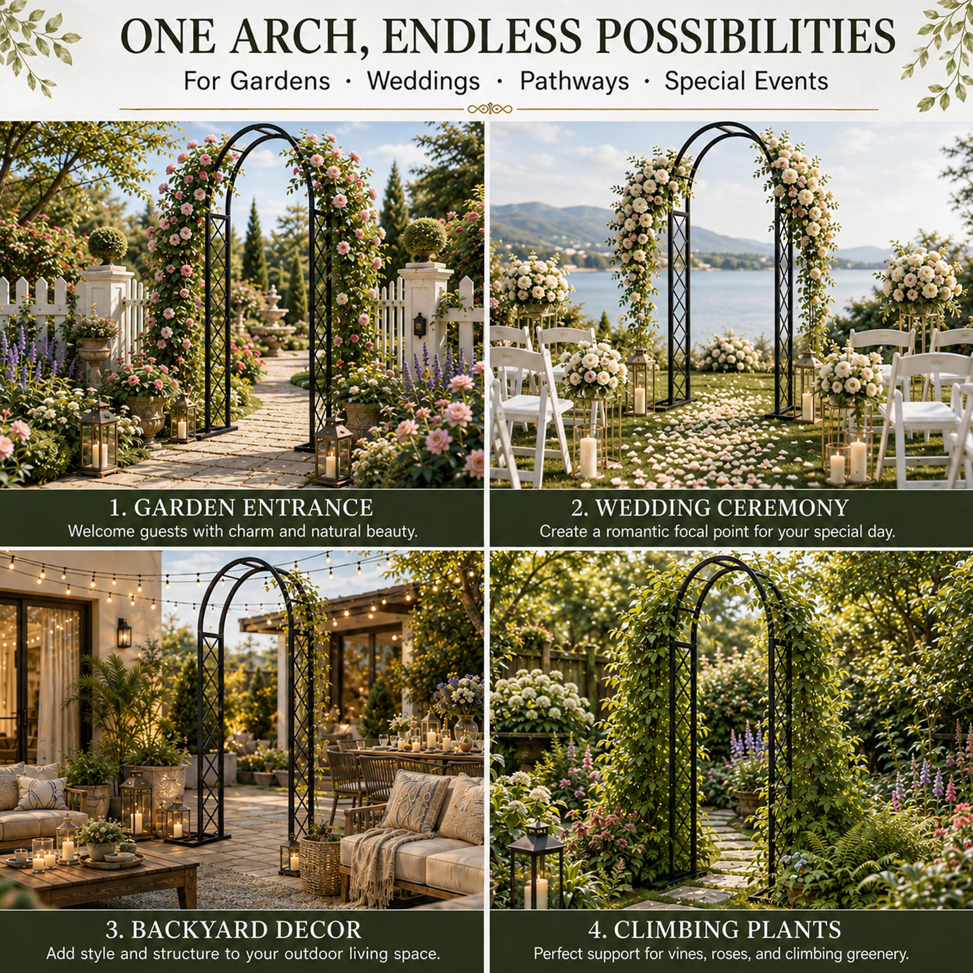 Arco Da Giardino In Metallo, Traliccio Per Piante Rampicanti E Matrimonio