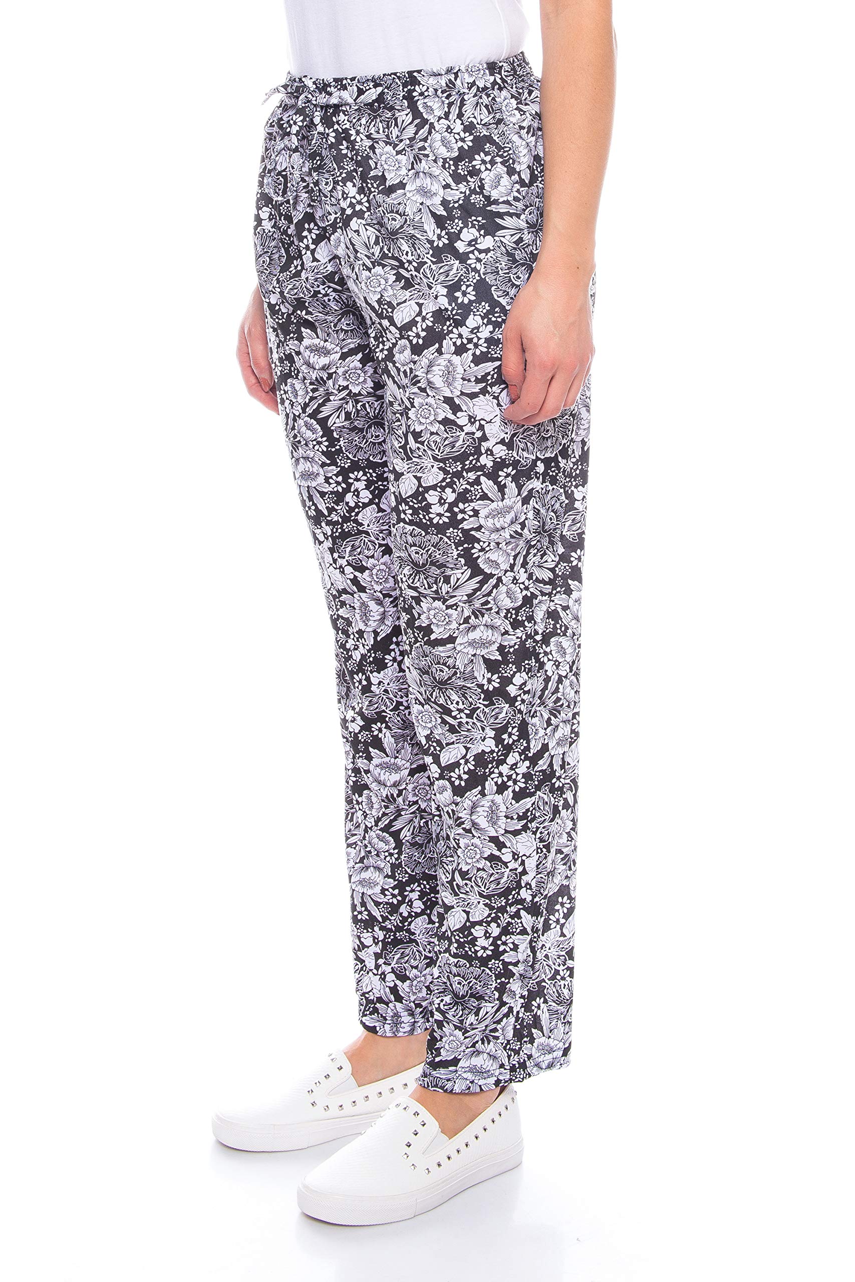 Kendindza Damen Sommerhose Sommer Hose Lang Leicht Freizeithose Blumen aus Baumwolle