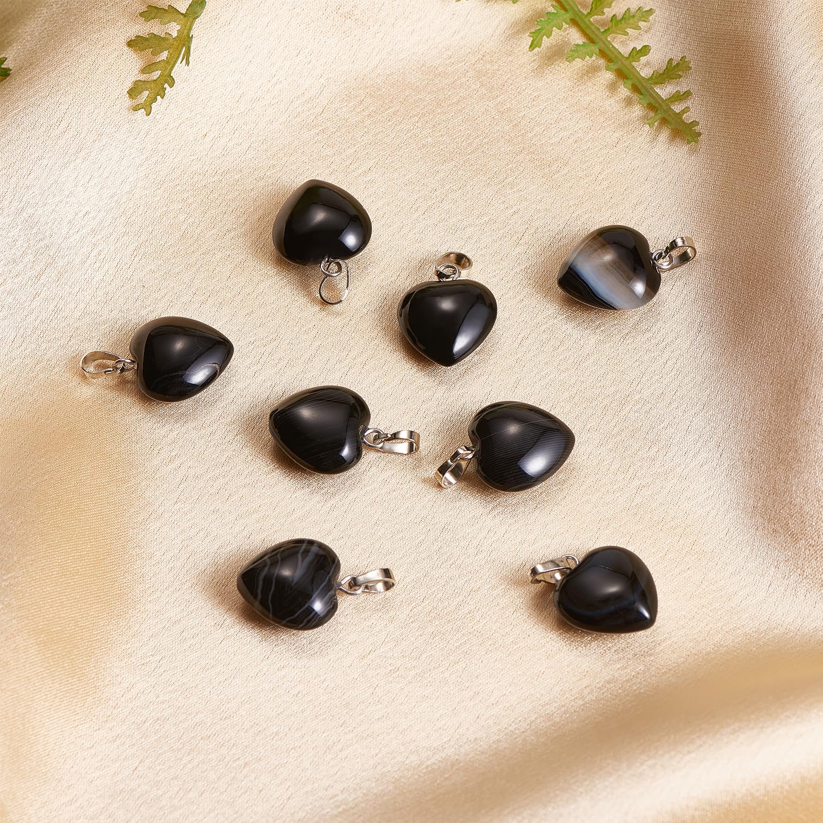 BEEFLYING 10 Pcs Natural Gemstone Heart Pendant Charms Black Agate Charms Healing Stone Pendants for Jewelry Making Crafts Supplies - Image 4