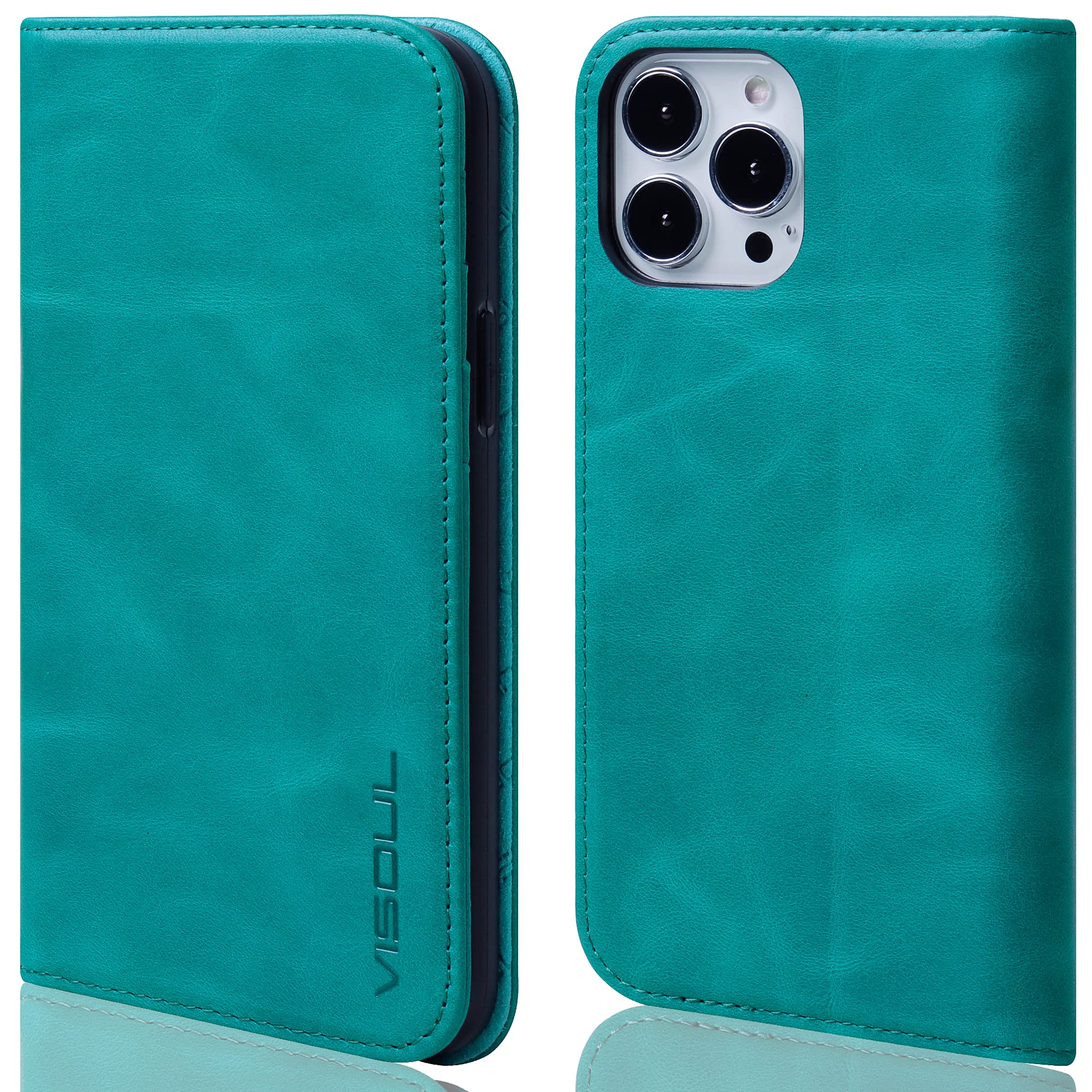 VISOUL Custodia In Vera Pelle Per IPhone 14 Pro Max, Portafoglio Con Blocco RFID, Supporto, Slot Carte