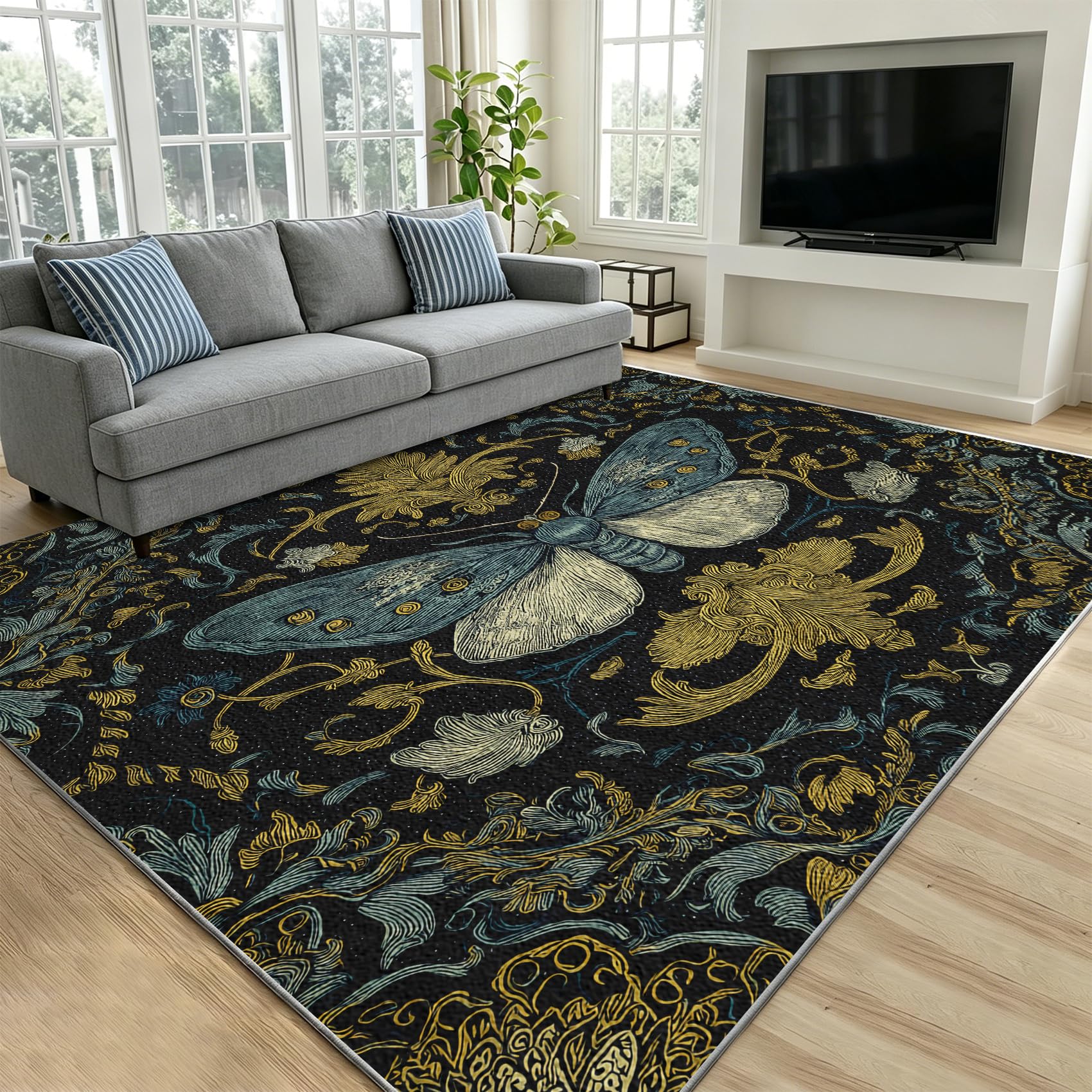 Générique Tapis Salon 120x160 Motif Papillon Bohème Tapis Chambre
