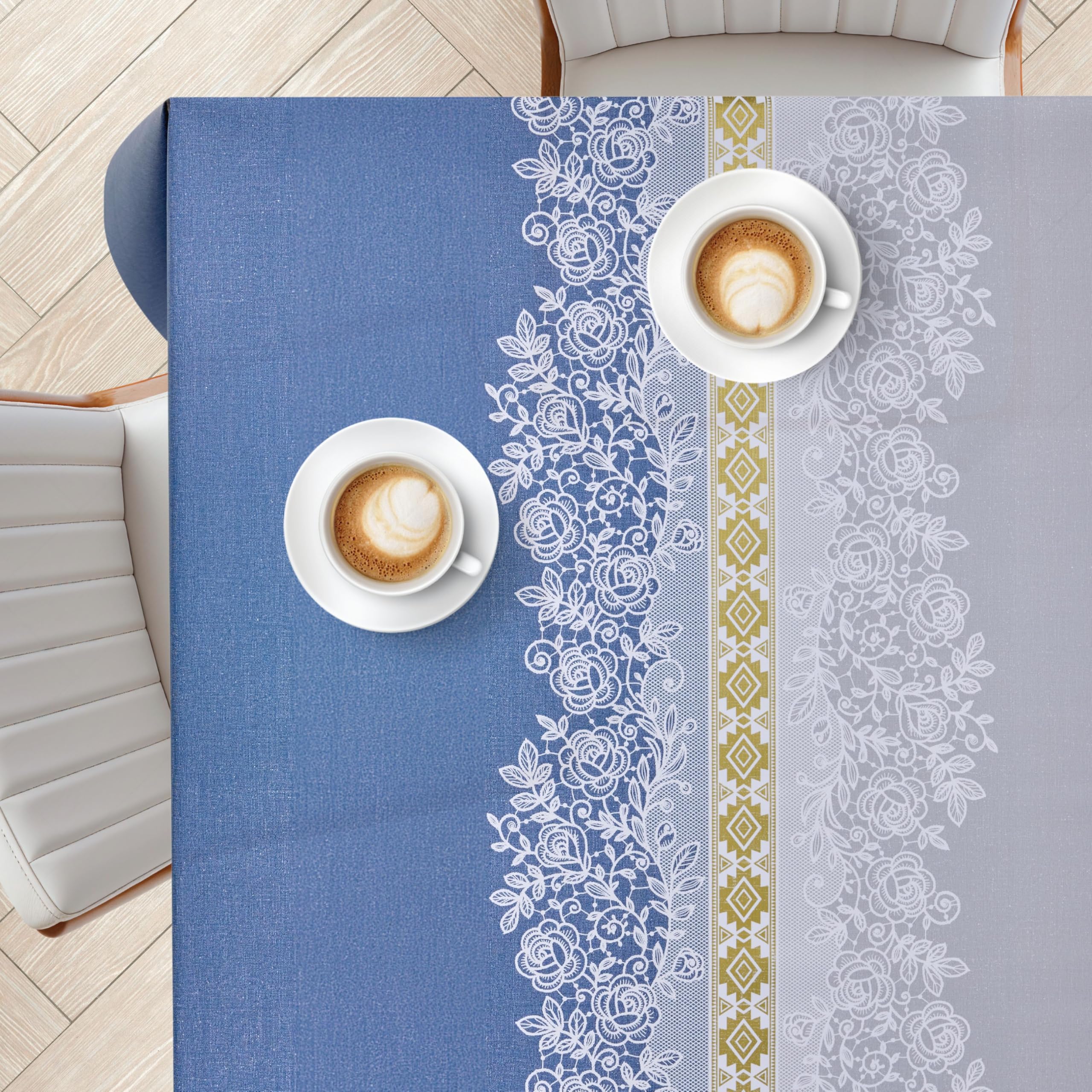 KP HOME Wipe Clean Tablecloth Square 55.1"x 55.1" (140x140cm) - Plastic Table Cloth Wipe Clean, Indoor and Outdoor PVC Oil Cloth Table Cover Waterproof - Lace Royale Harmony Pattern