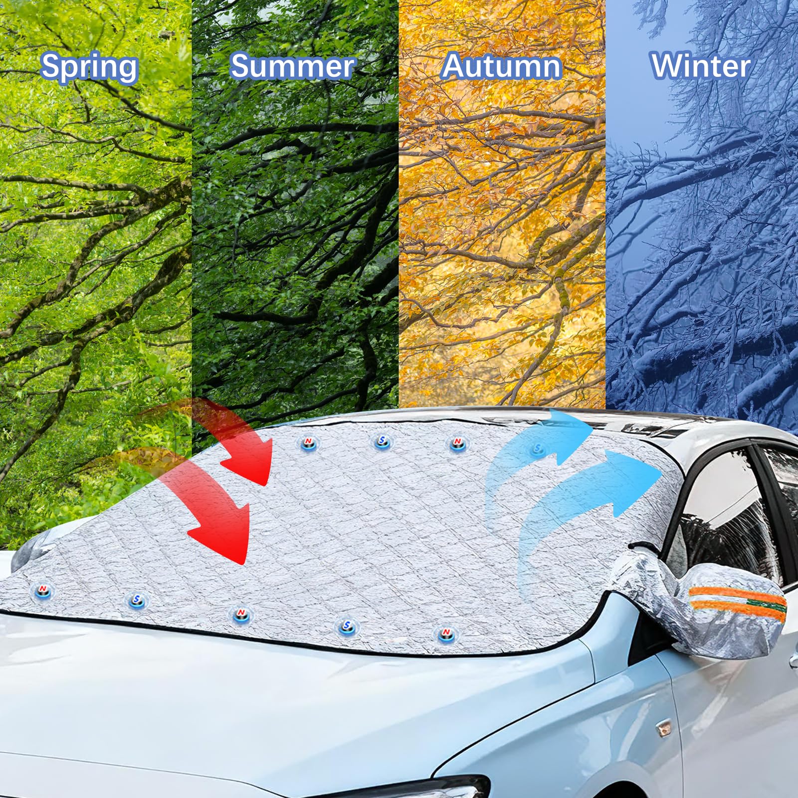 Copri Parabrezza Auto Inverno 160x116cm Magnetico Antighiaccio Telo Parabrezza