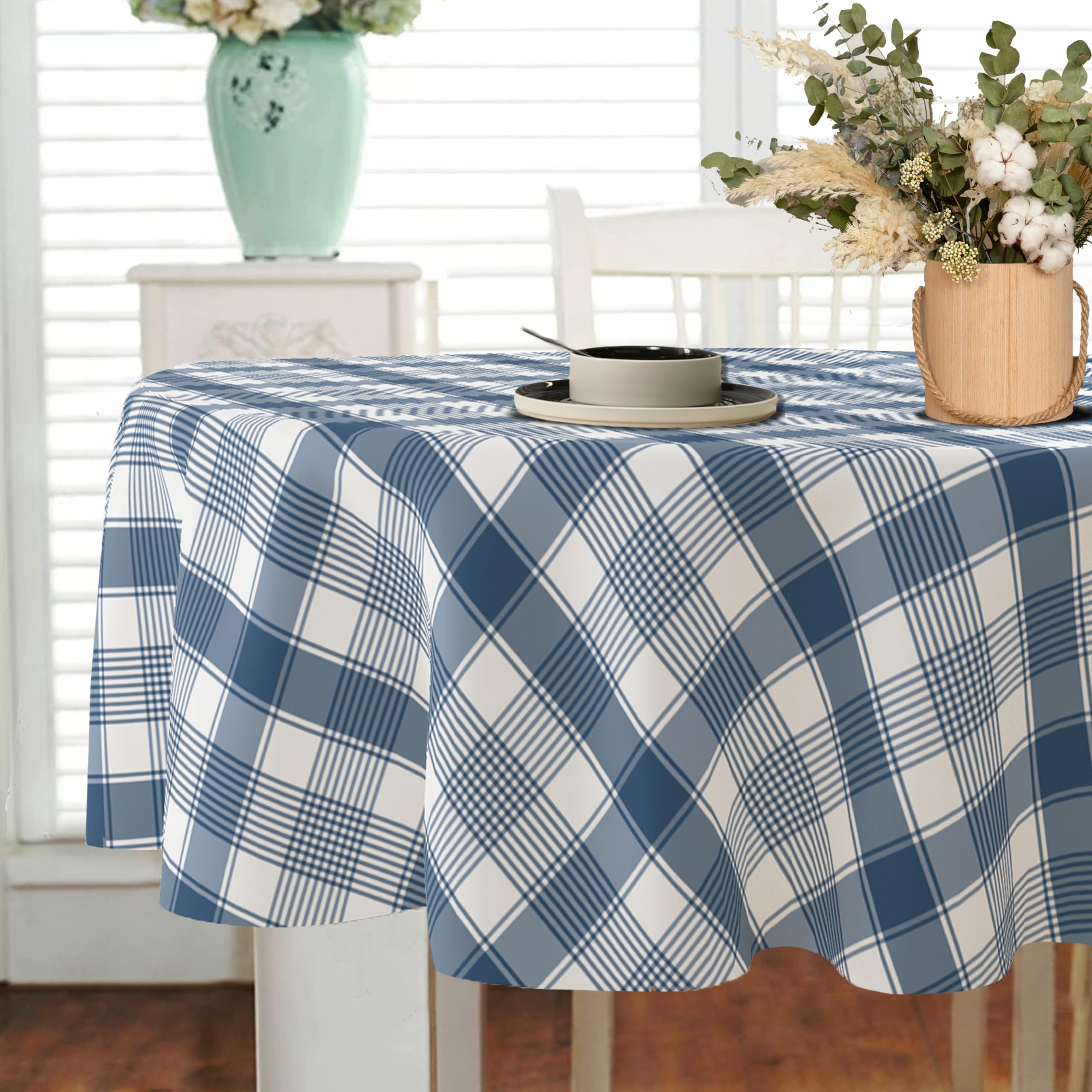 Rustic Oval Tablecloth 60x84 Inch,Blue And White Country Tablecloth - View #9