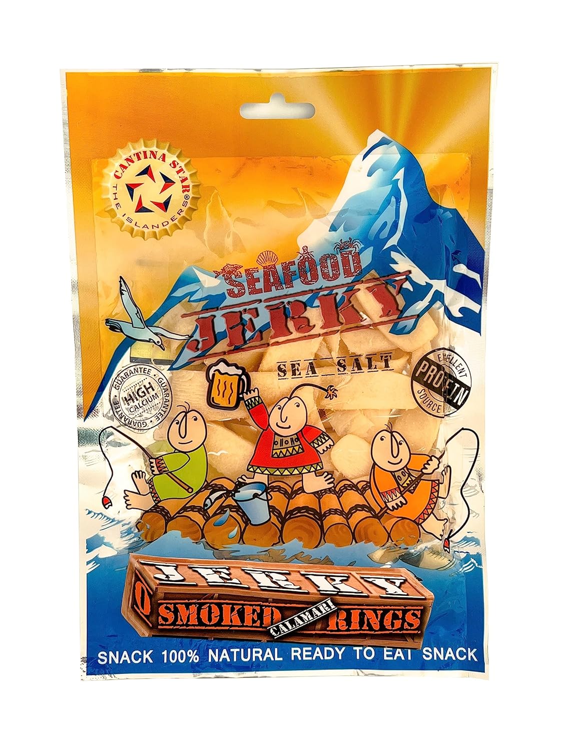Cantina Star Smoked Rings Calamari Jerky 80g - 100% Natural Seafood Snack, High Protein & Omega-3, Perfect with Beer