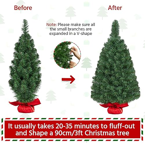 Miniatura 7 de Yaheetech Mini árbol de Navidad artificial de mesa de 3 pies, incluye base de bolsa de tela para dormitorio, mesa, escritorio, porche, pequeño árbol