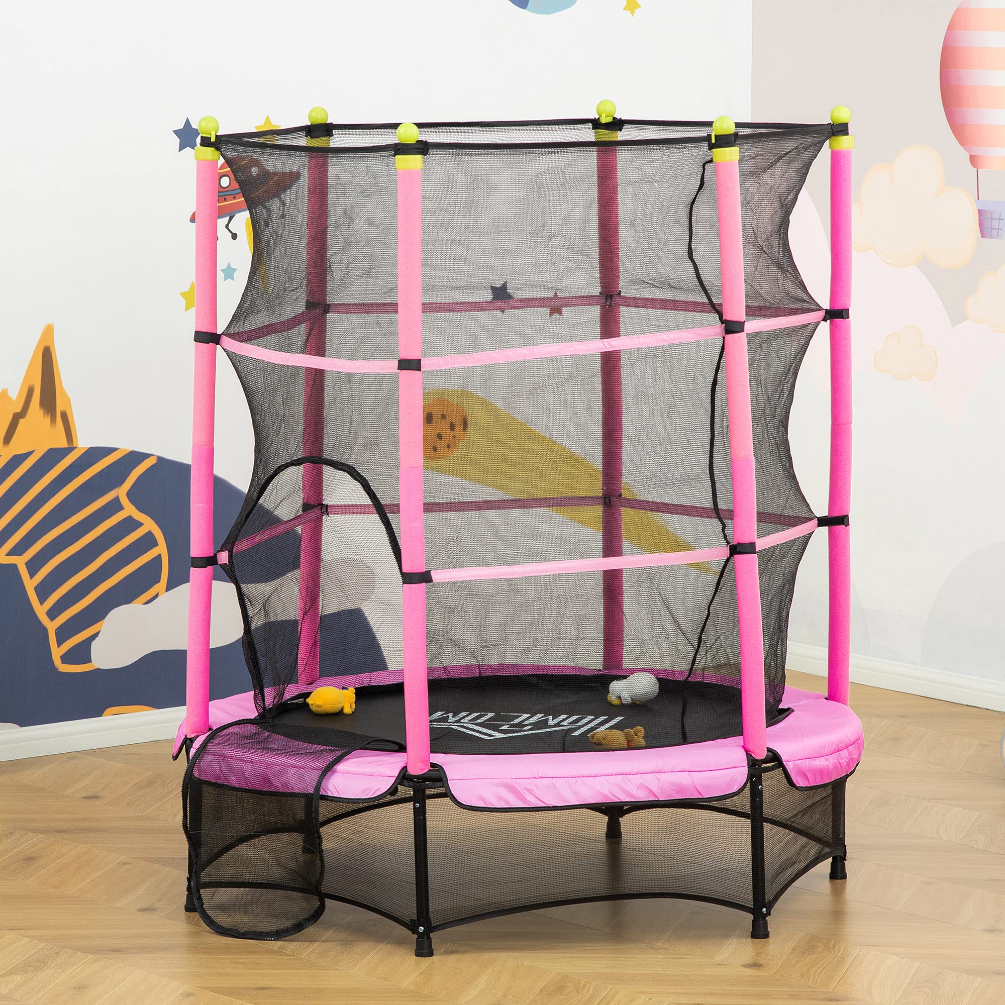 HOMCOM Trampolino da Giardino per Bambini 3-6 Anni Φ140x160cm, Tappeto Elastico con Rete, Bordo Imbottito e Corde Elastiche