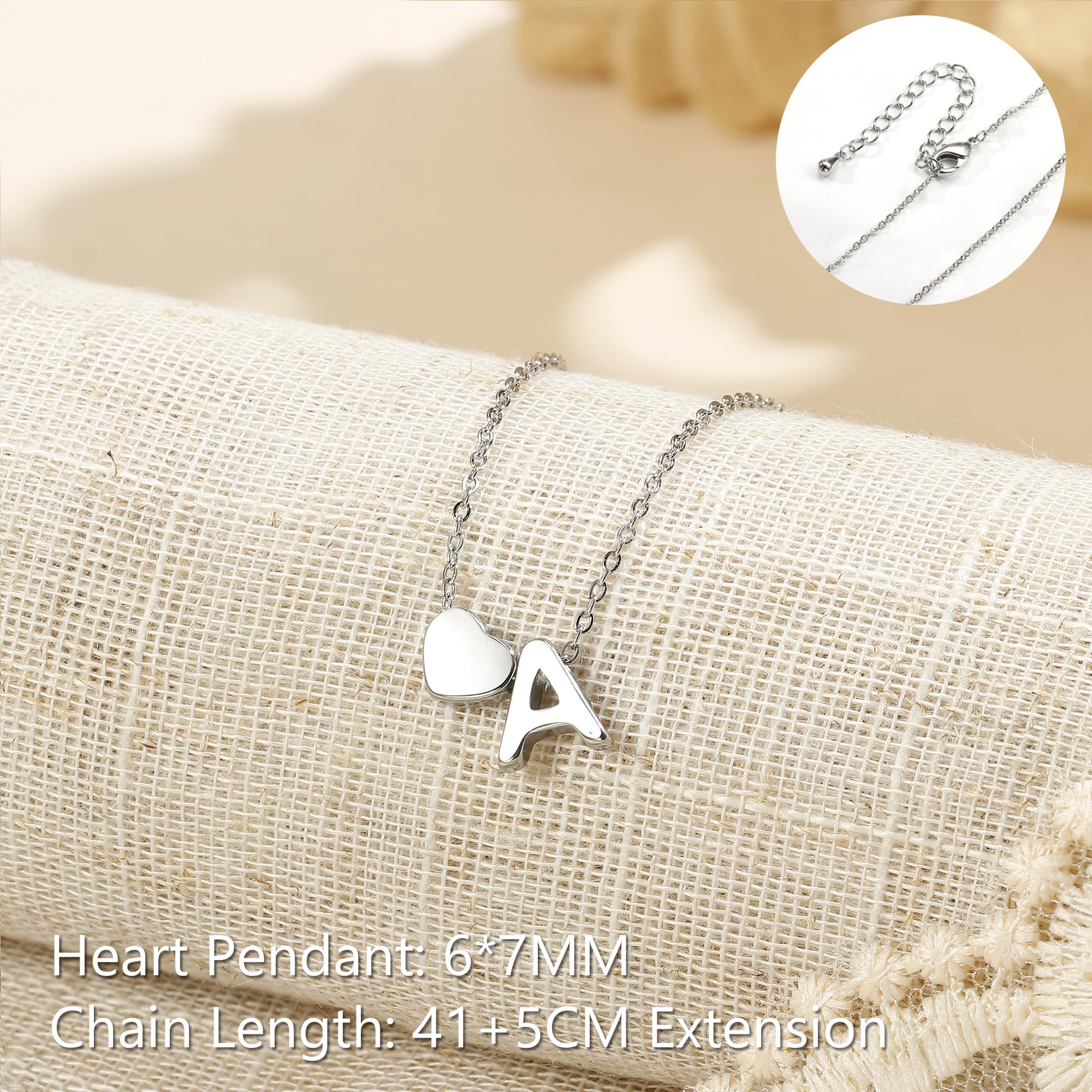 LOLIAS Collar Inicial Corazón para Mujer - Letra y Nombre en Plata - Colgante Pequeño Personalizado de Acero Inoxidable - Regalos para Mujeres y Niñas
