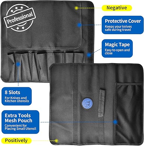 Miniatura 2 de XYJ Bolsa para cuchillos de chef (8 ranuras) con capacidad para 8 cuchillos, bolsas de lona negra, bolsa de transporte portátil para cuchillos de
