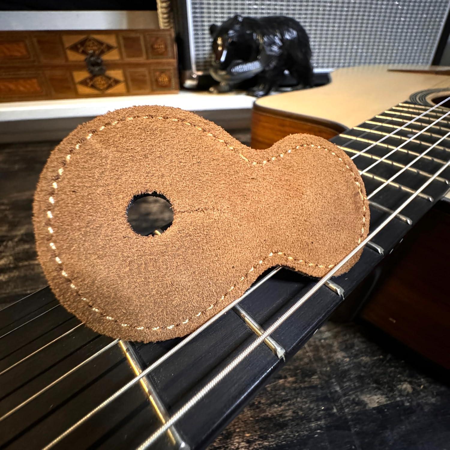 Walker And Williams New Premium Soft Black Grain Leather, Acoustic Guitar Standard Output Jack Strap Adapter, For Large Input Jacks On All Acoustic Electric Guitars. image 5