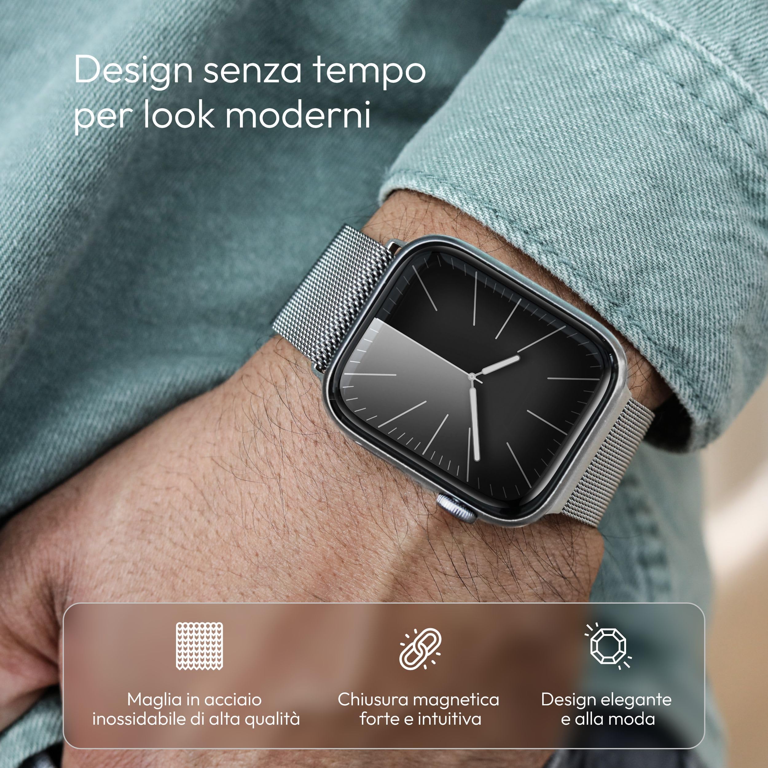 VONMÄHLEN Milanese Loop 2 - Cinturino in Maglia Milanese per Apple Watch, Chiusura Magnetica, Compatibile con Apple Watch Ultra 2, Design Elegante - Argento - 44 | 45 | 46 | 49 mm
