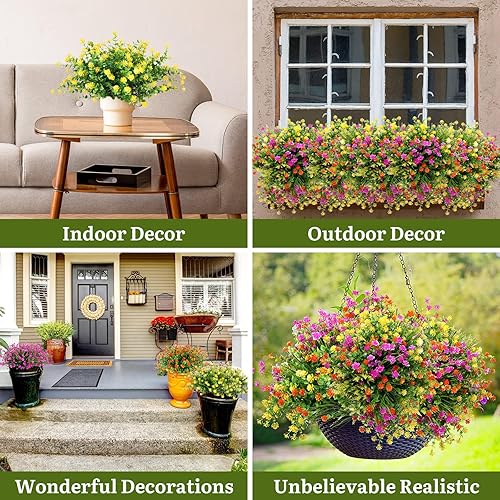 Miniatura 3 de Tigeen 36 paquetes de flores artificiales para exteriores, resistentes a los rayos UV, no se decoloran, flores de plástico falsas, arbustos