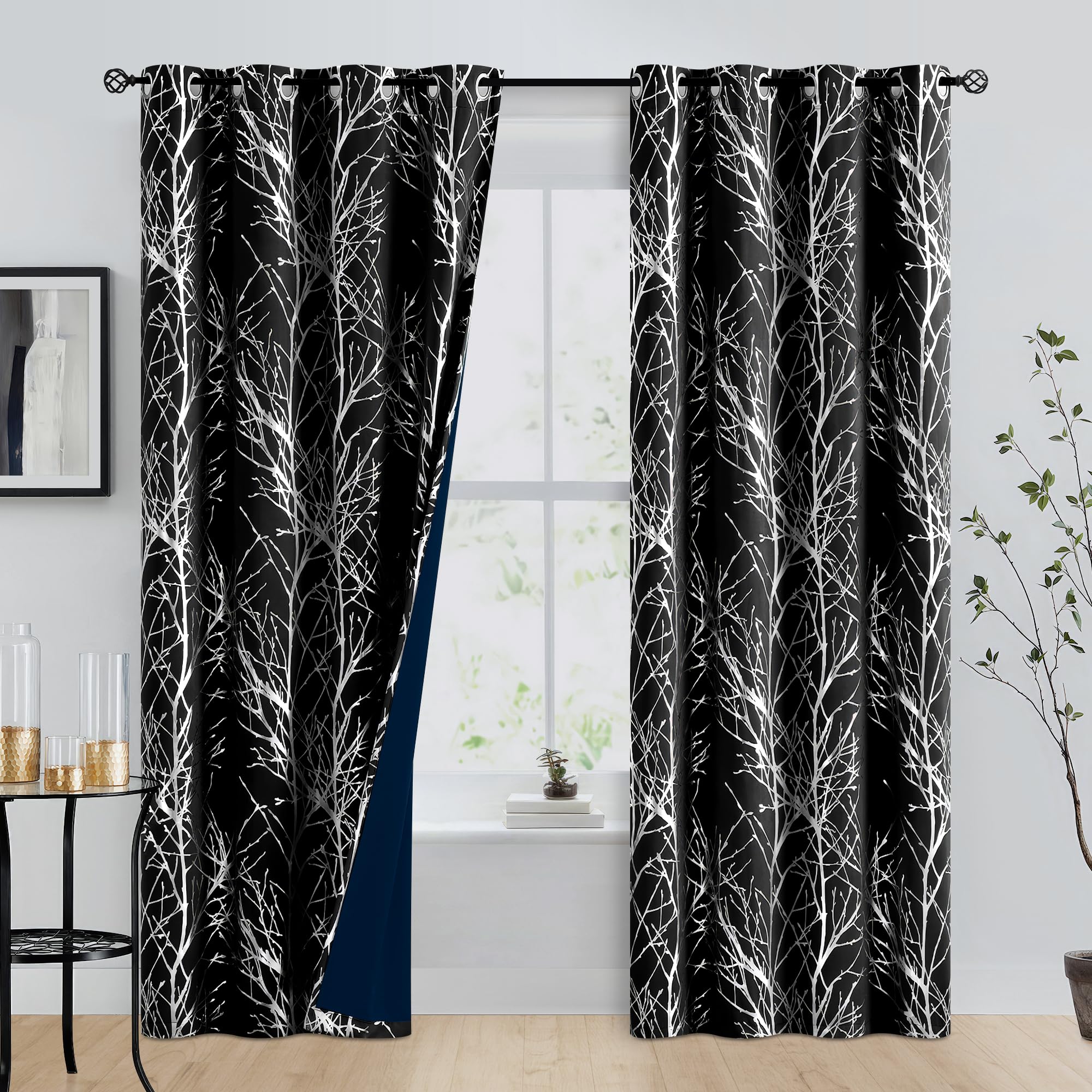 Tende oscuranti in broccato per camera da letto/soggiorno, tenda con passacavo per il trattamento delle finestre a risparmio energetico, tende termoisolanti, set di 2 pannelli,Marina Militare,52WX63L