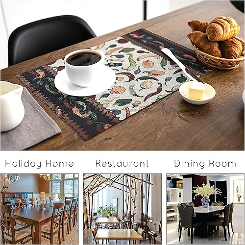 Miniatura 4 de Encasa Homes - Juego de 6 manteles individuales para mesa de comedor, chiles, tejido jacquard, cada tamaño de 19 x 13 pulgadas, decorativos para el