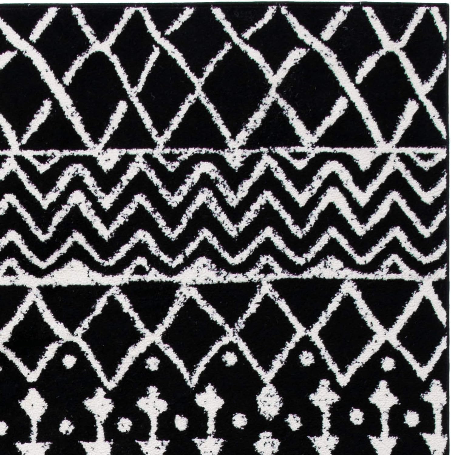 Black and Ivory Moroccan Geometric 6' x 9' Area Rug