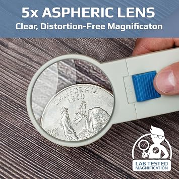 Carson Illuminated LED Lighted 5x Hand Held 2.5'' Aspheric Magnifier (SV-50),White