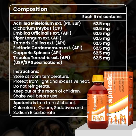 HERBOGANIC Apetenic Syrup - Appetite Booster Weight Gain Stimulant - A Natural Energy and Calorie Booster for underweight Men Women & Kids.Pack of 2 (8 oz) Each...