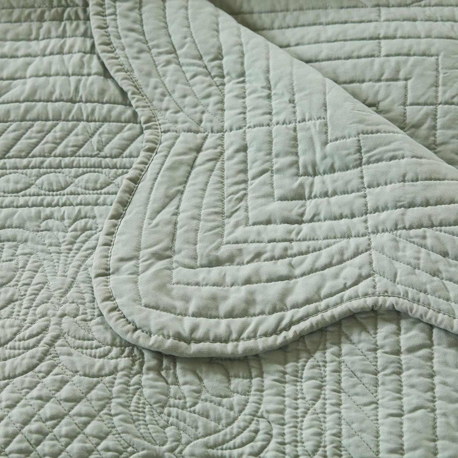 Madison Park Madison Park Luxe Quilted Throw Blanket - Damask Stitching Design, Cotton Filled Spread, Ultra Soft, Cozy Bedding for Living Room Couch, Sofa, Bed, 60x72", Scalloped Borders Seafoam : Home & Kitchen