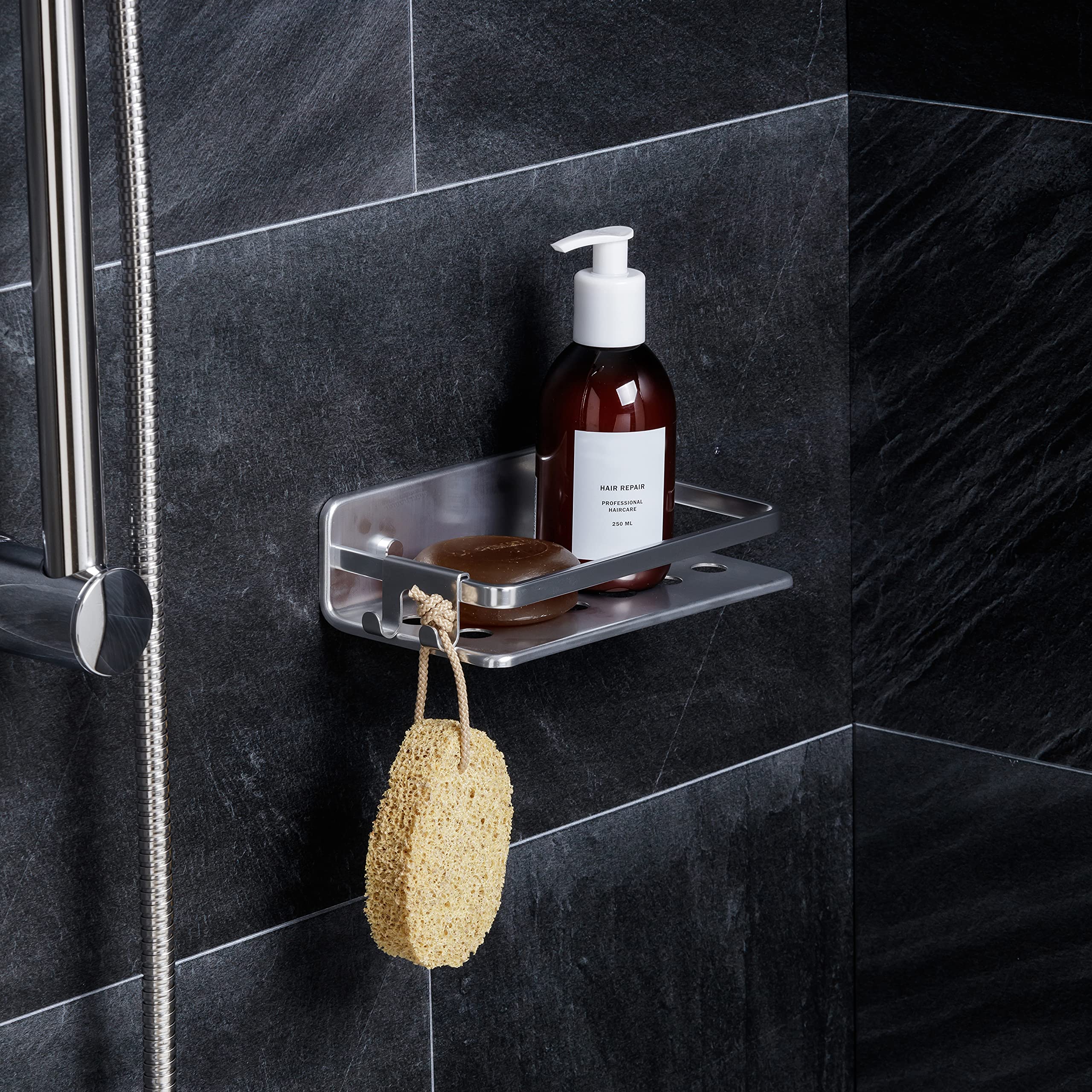 TATAY Shower Shelf No Drilling Rectangular Aluminium, Silver, 10x20x5.5 cm - Image 4