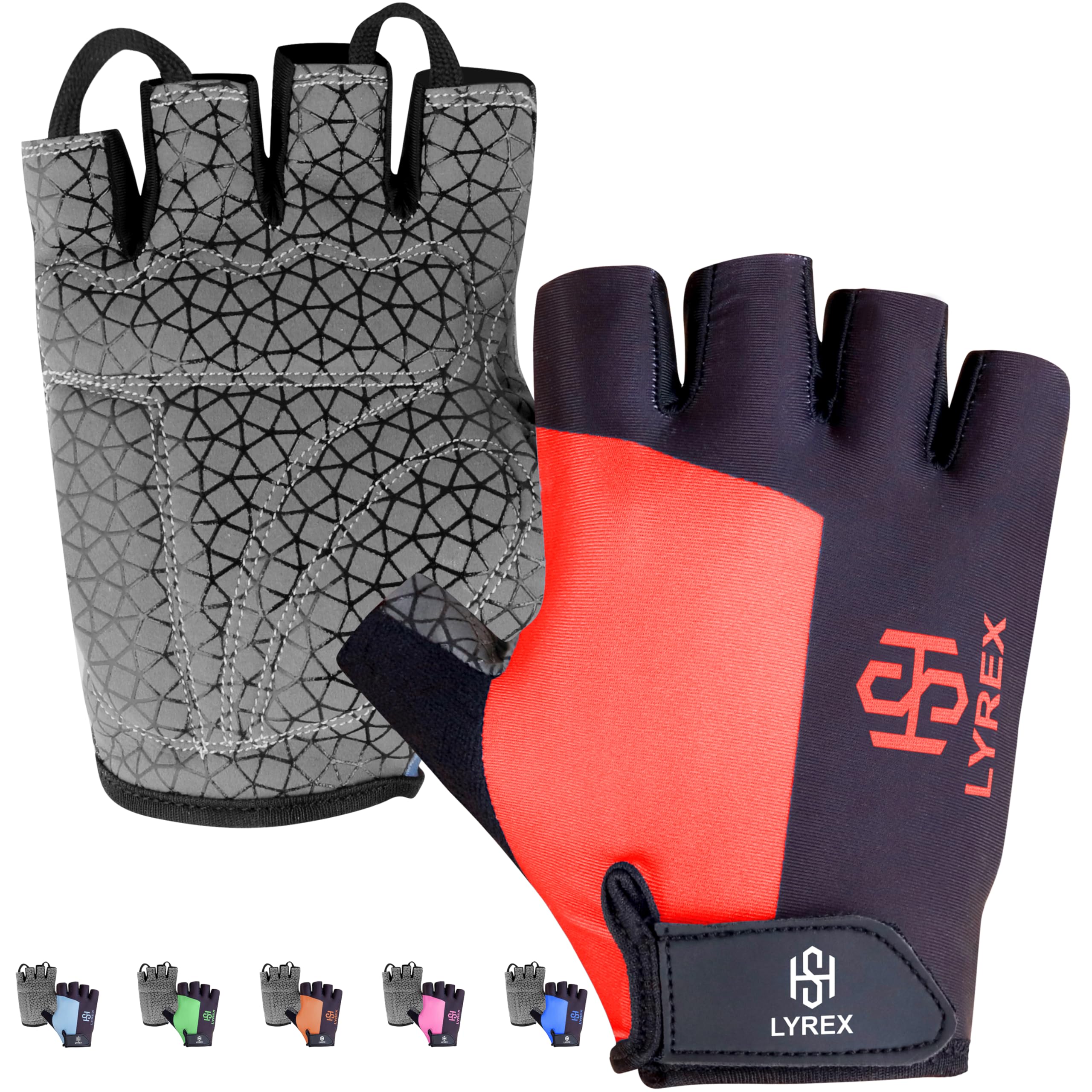LYREX Bike Gloves Cycling Gloves Biking Gloves Bicycle Gloves for Men Women with Anti-Slip Shock-Absorbing Pad,Light Weight Half Finger Gloves for Cycling Workout Training Outdoor, Medium, Red
