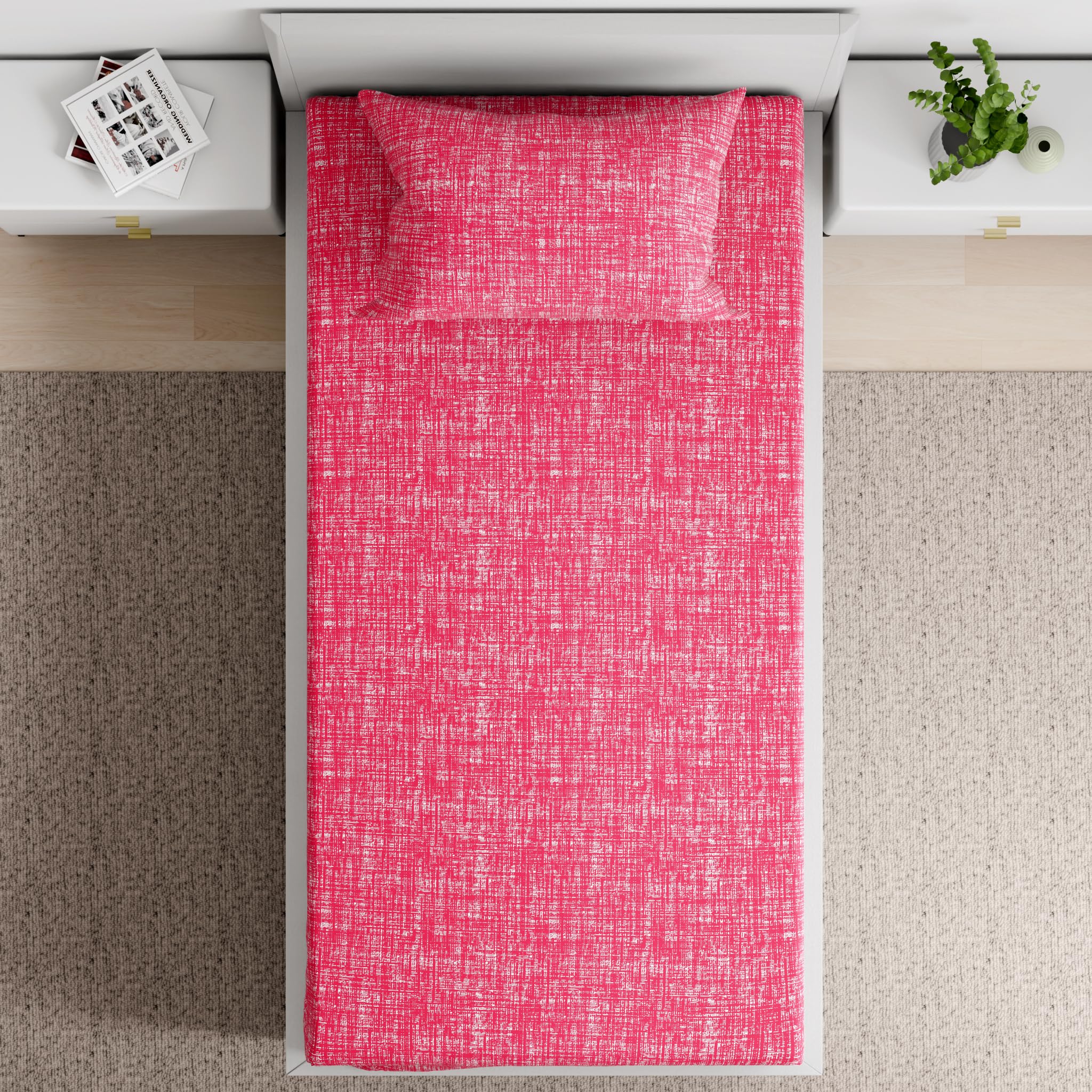 Wakefit 100% Cotton 160 TC Fitted Bedsheet with 1 Pillow Cover | Carlos Single, 72" x 36", Carlos | 1.83m x 91cm