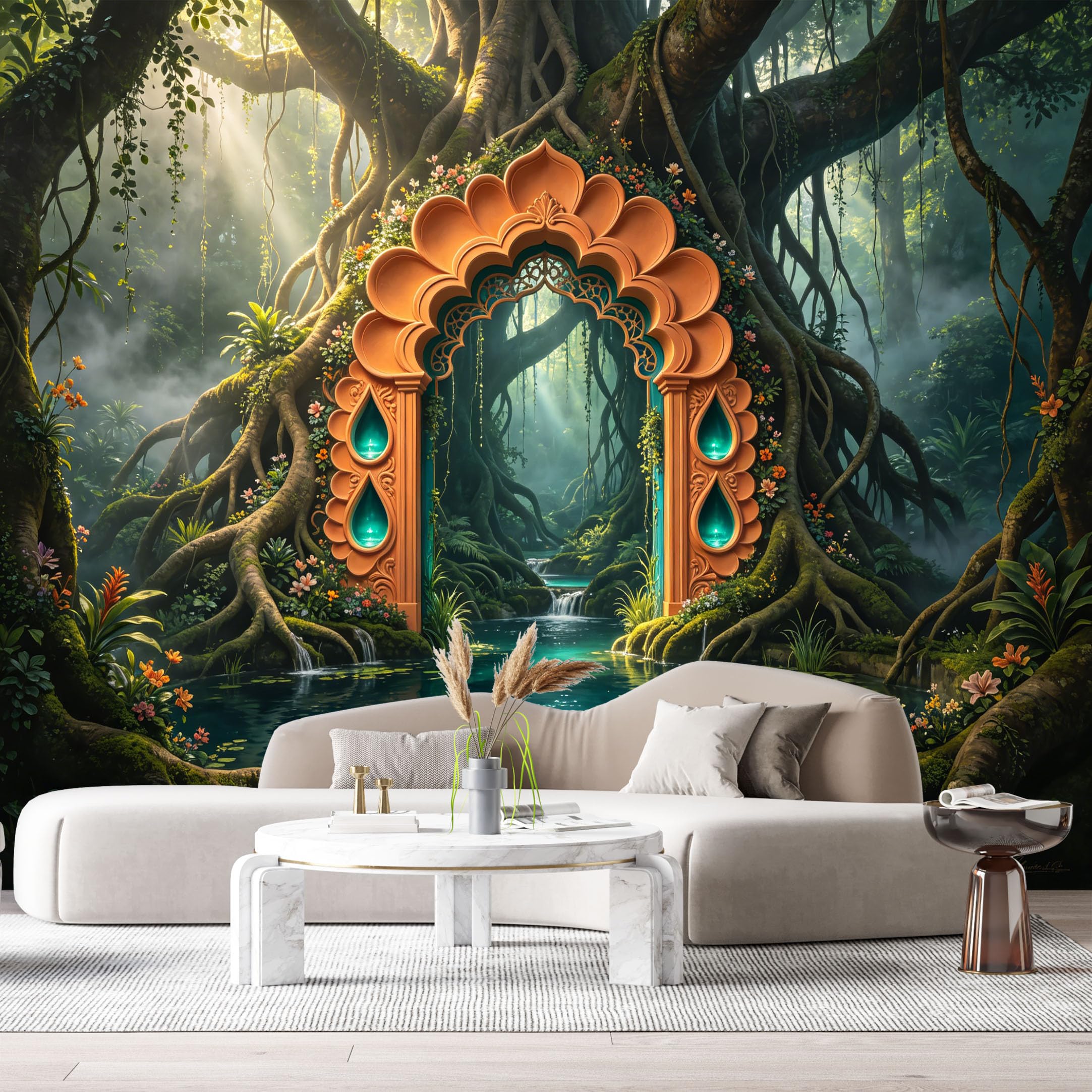 Custom Size Wall Murals Fantasy Forest Archway Terracotta Stone 3D Trompe L'Oeil SelfAdhesiveWall Fabric Removable Wallpaper Wall Decor for Living Room Bedroom Bathroom