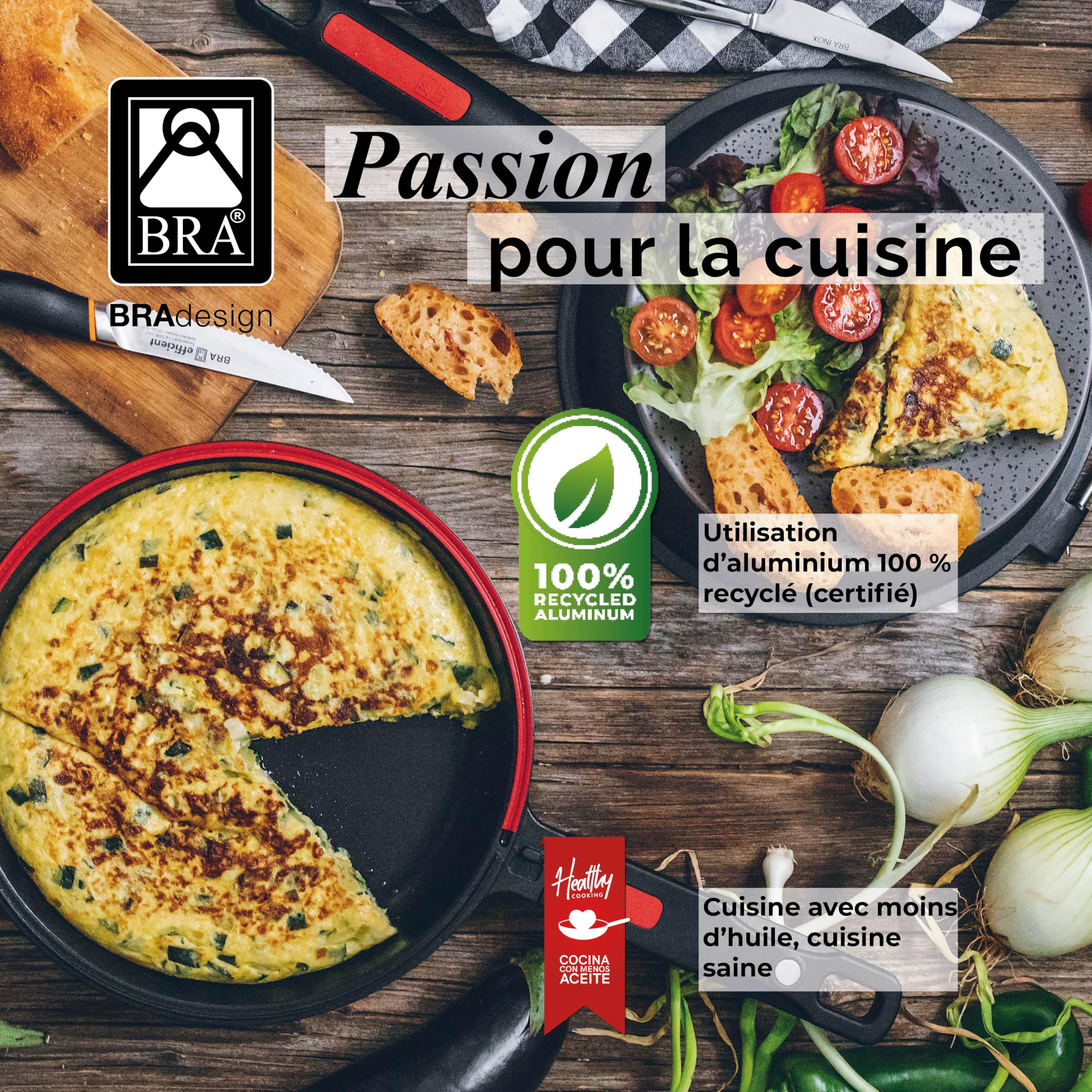 BRA Premiere | Batterie de Cuisine de 9 Pièces | Comprend des Poignées Détachables, Sans PFOA, Adaptée à Tous Types de Cuisinières et Four, Antiadhésif