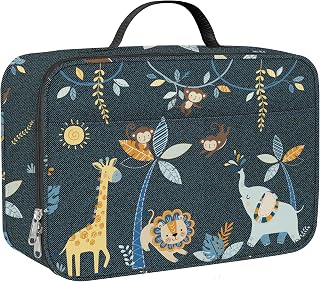 Clastyle blue forest animal insulated lunch bag for kids boy,giraffe lion elephant portable large thermal cooler lunch box bag for school