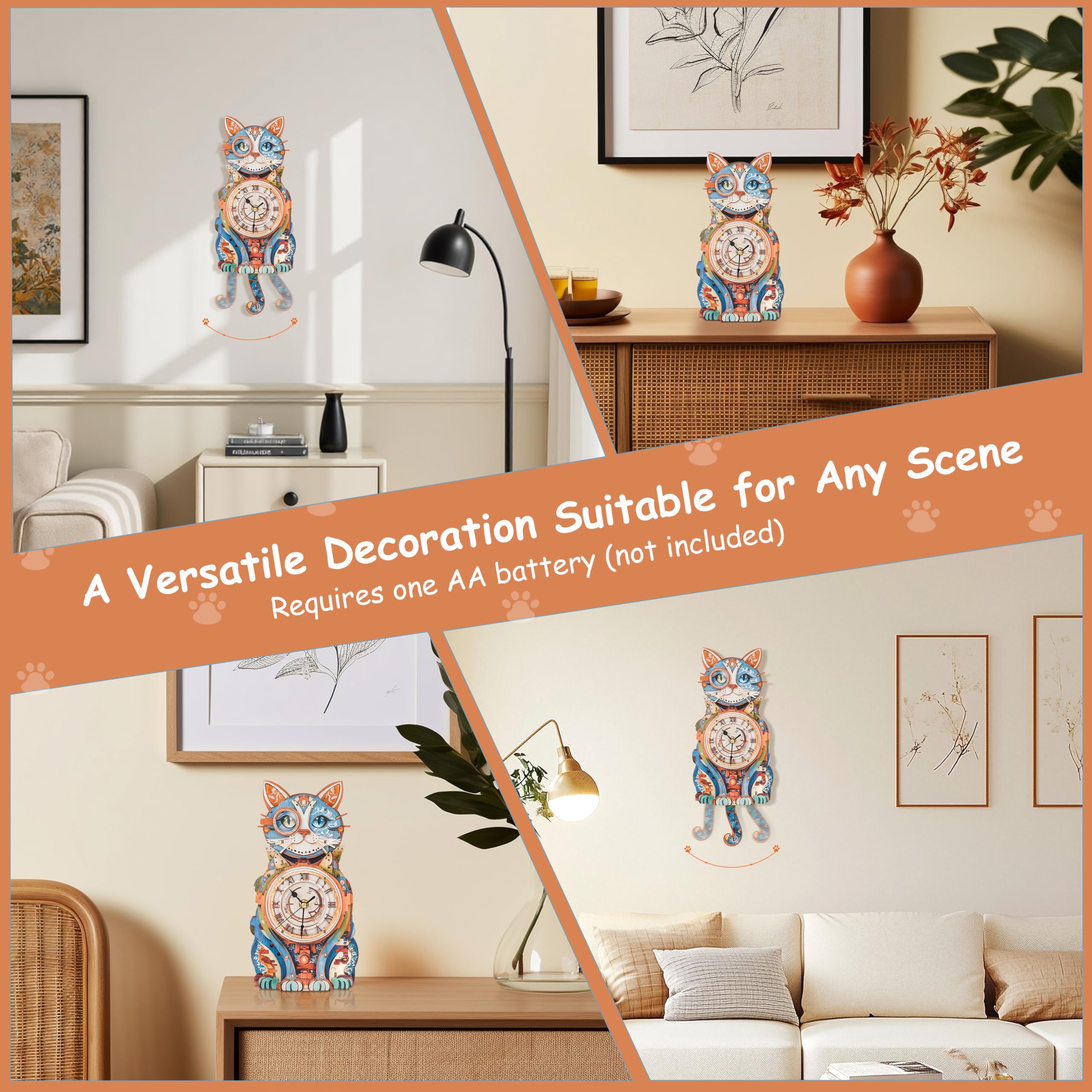 Puzzle in legno 3D per adulti Modello Kit Detective Cat Clock, Kit di costruzione di modelli meccanici Hobby fai da te per donne uomini, orologio da parete vintage puzzle amante dei gatti regali per