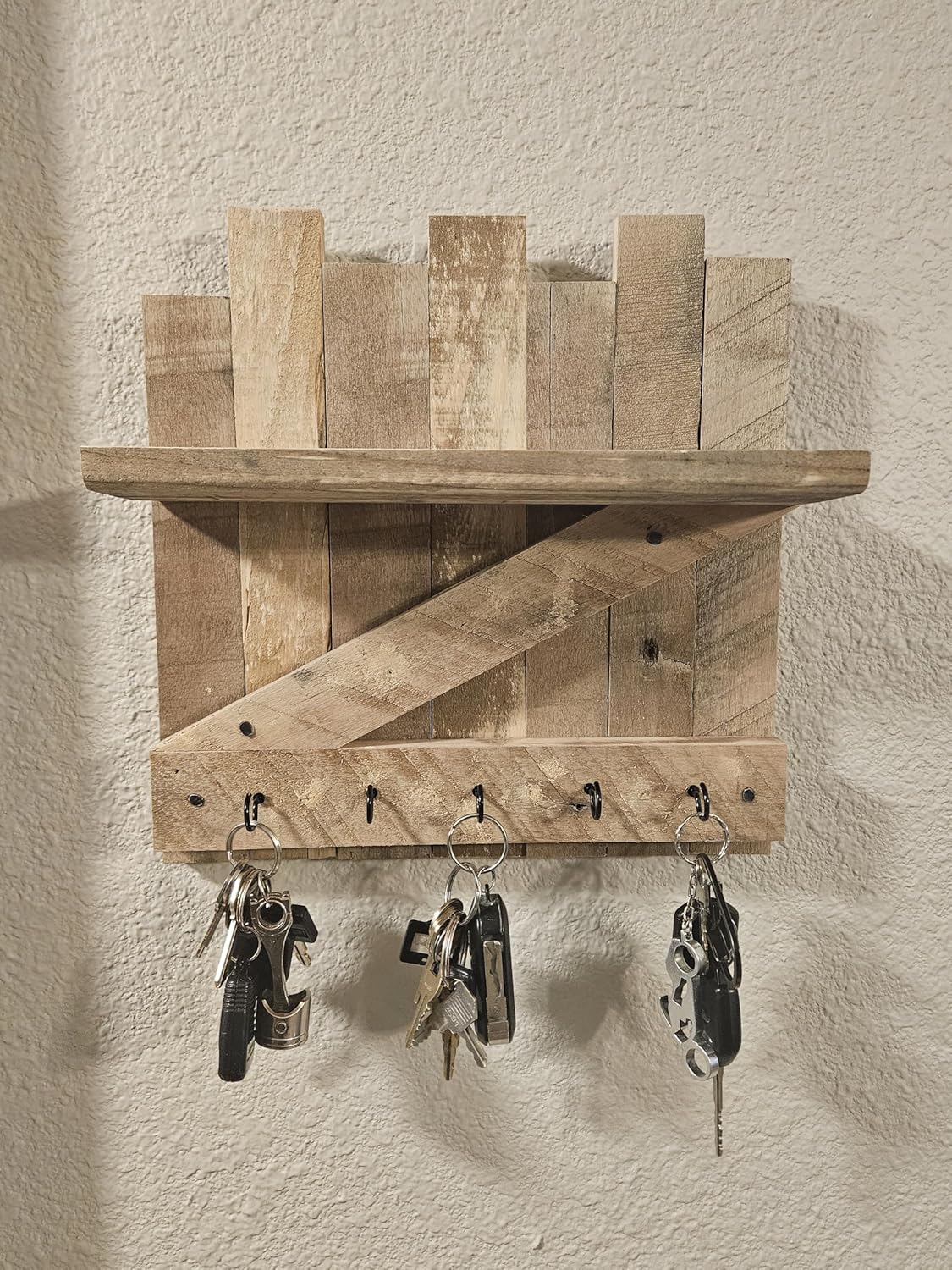 Rustic barn Furniture Key Hook Entry Mail Organizer with Shelf, Vintage Antique Home Decor, Kitchen Gift Ideas