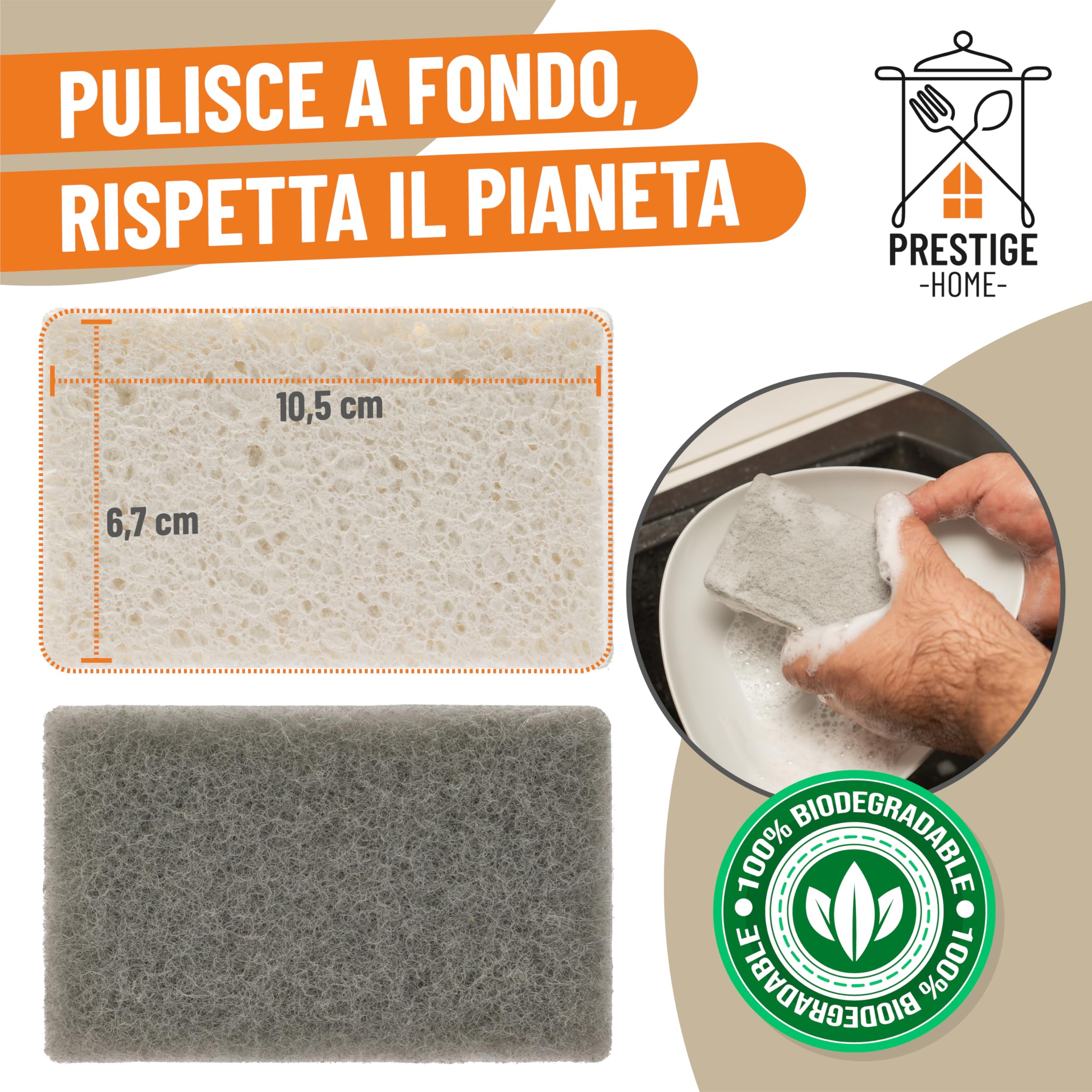 Prestige Home Set di Spugnette Cucina Ecologiche, Spugna Piatti Ecologica, Spazzole Lavapiatti Ecosostenibili, PH003