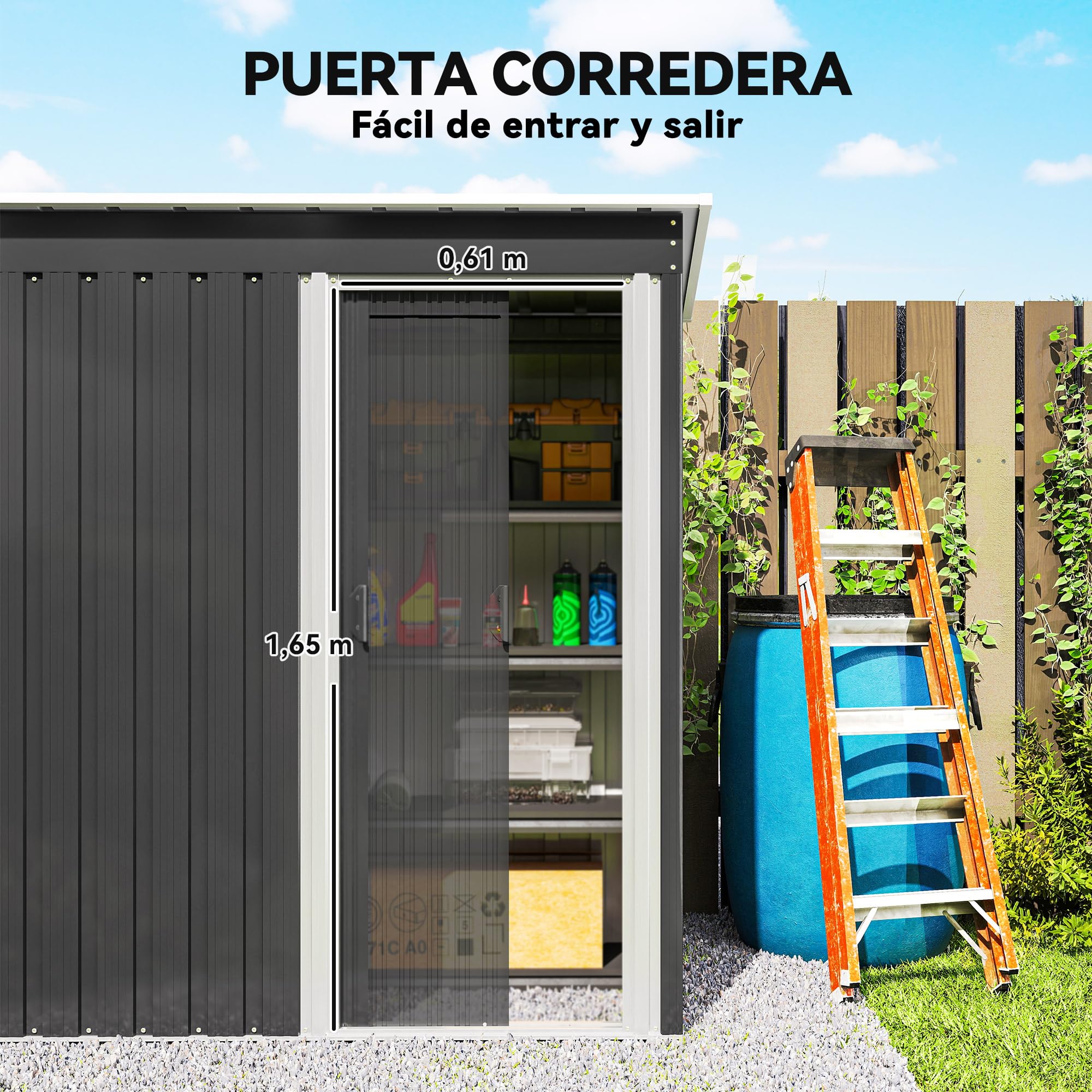 Outsunny Caseta de Jardín Exterior, 1,16 m², 163x89x182 cm, Cobertizo de Jardín Exterior Metálico con Puerta Corredera y Techo Inclinado, para Almacenamiento de Herramientas, Negro