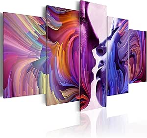 Quadro Su Tela Papaveri 150x75cm - 5 Pezzi Composizione Moderna Per Parete, Colori Rosso E Grigio, Senza Cornice