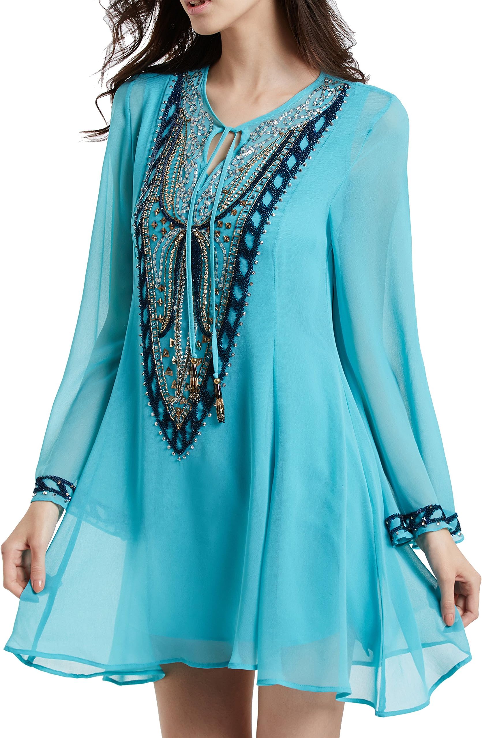 Alia Qureshi Shanalina Embroidered Tunic with Sheer Sleeves