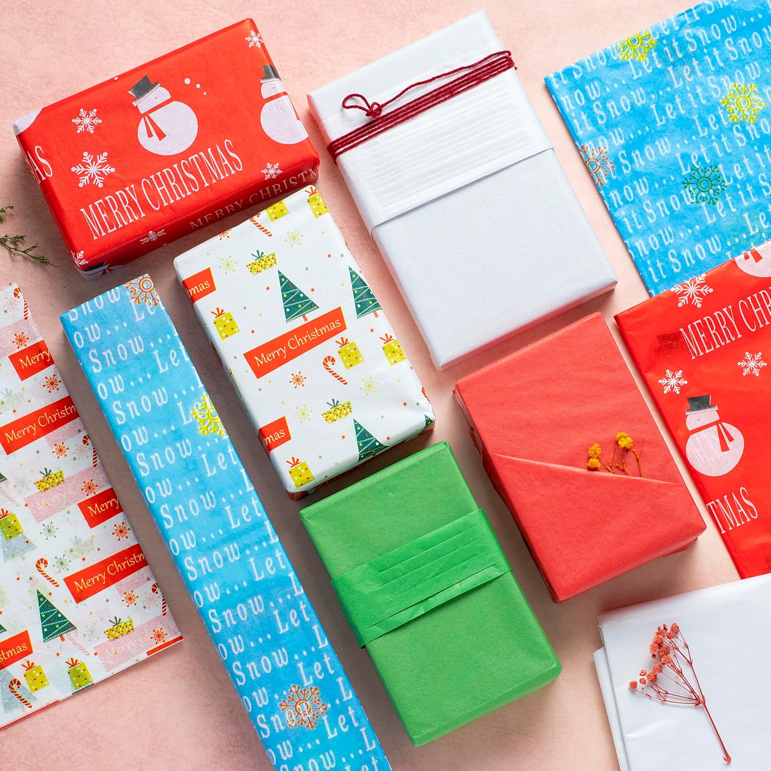 Christmas Tissue Paper - 30 Sheets of Red and Green Tissue Paper (20x26 inch) for Gift Bags, Wrapping, Crafts | Christmas Wrapping Essentials